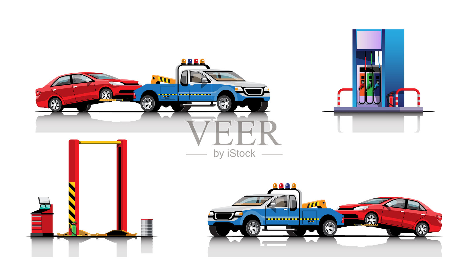 油站拖车、卡车、汽车运输设计元素图片