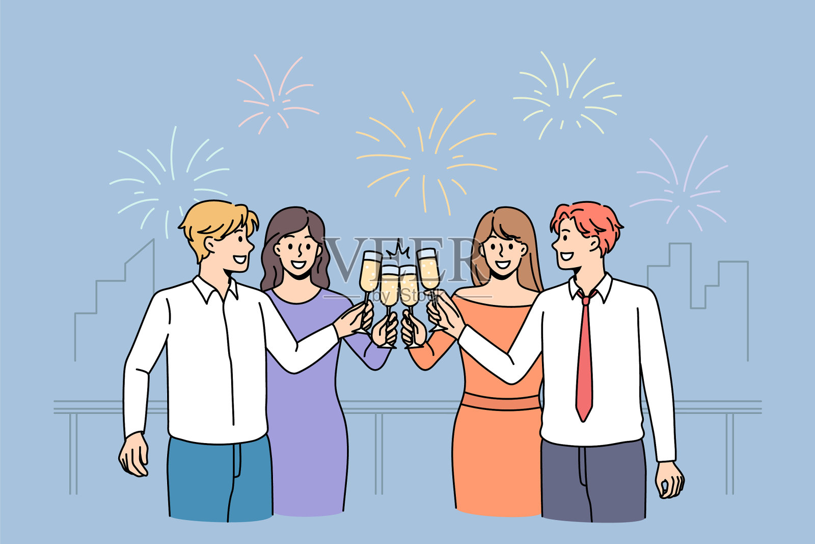 快乐多样的人庆祝干杯酒杯插画图片素材