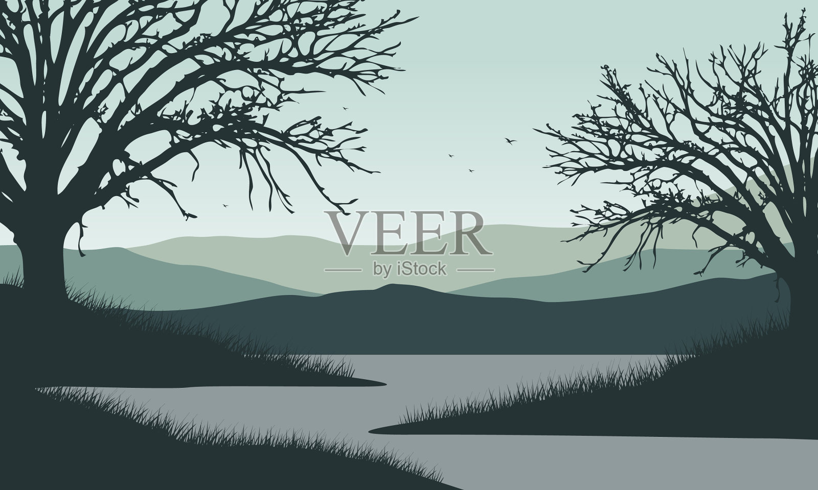 早上群山的景色令人惊叹插画图片素材