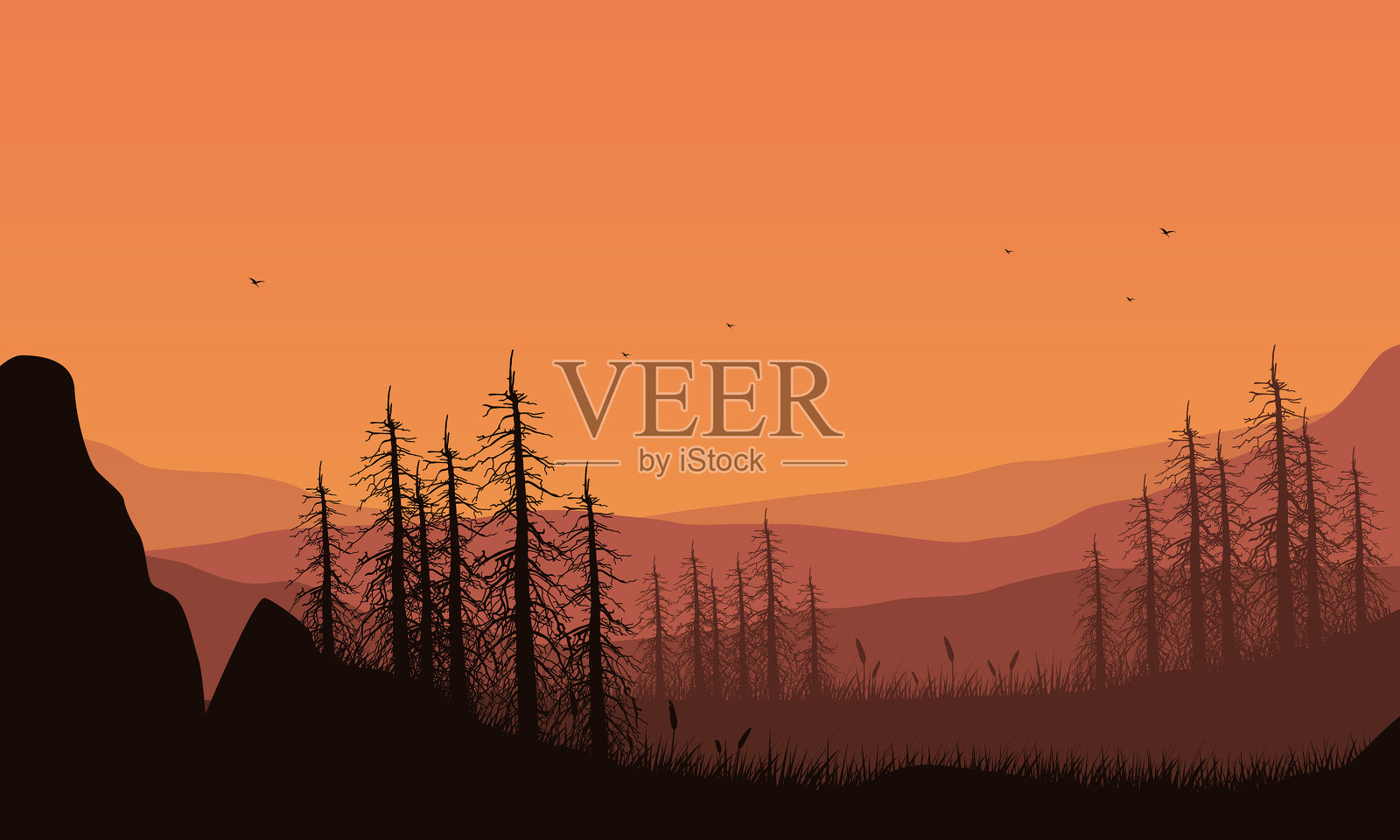 从城镇边缘俯瞰不可思议的山景插画图片素材