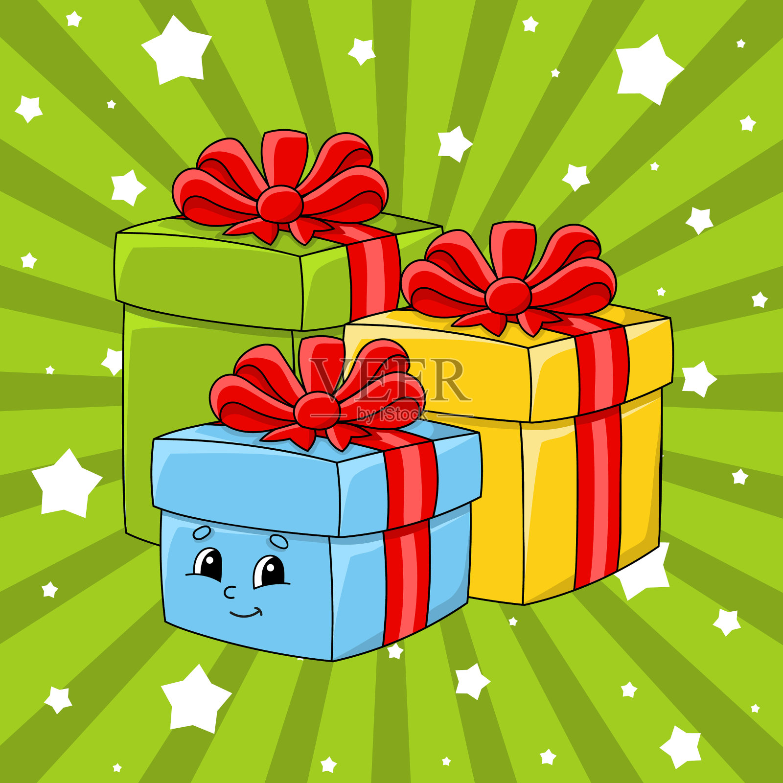 节日礼物可爱卡通人物色彩缤纷插画图片素材