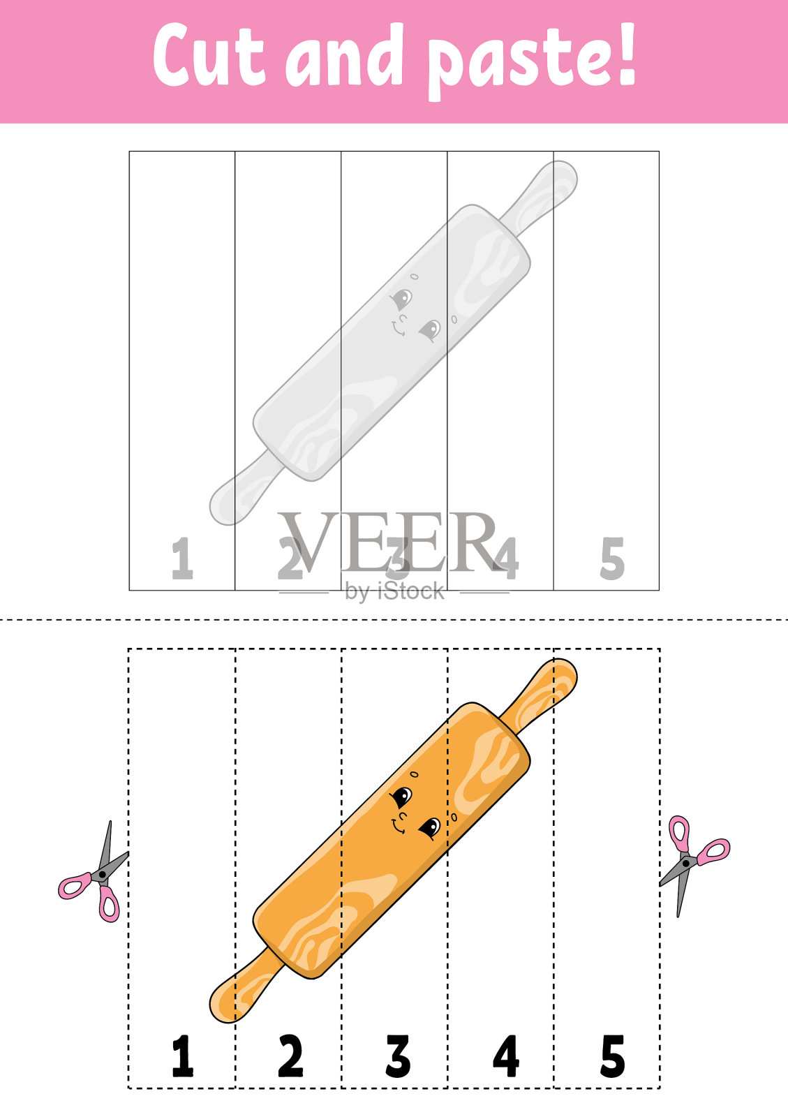 学习数字1-5剪切和粘卡通插画图片素材