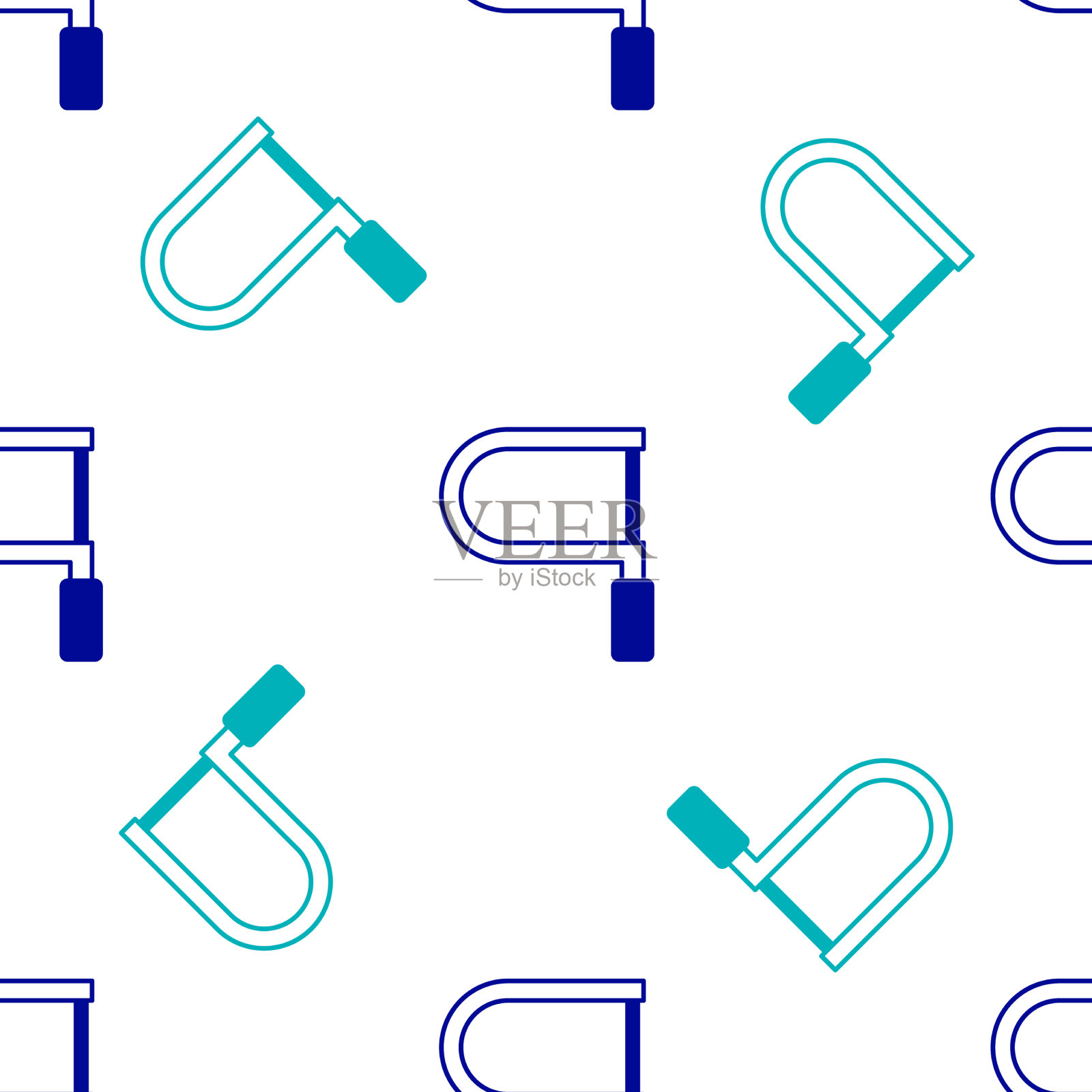 蓝色钢锯图标隔离无缝图案上插画图片素材