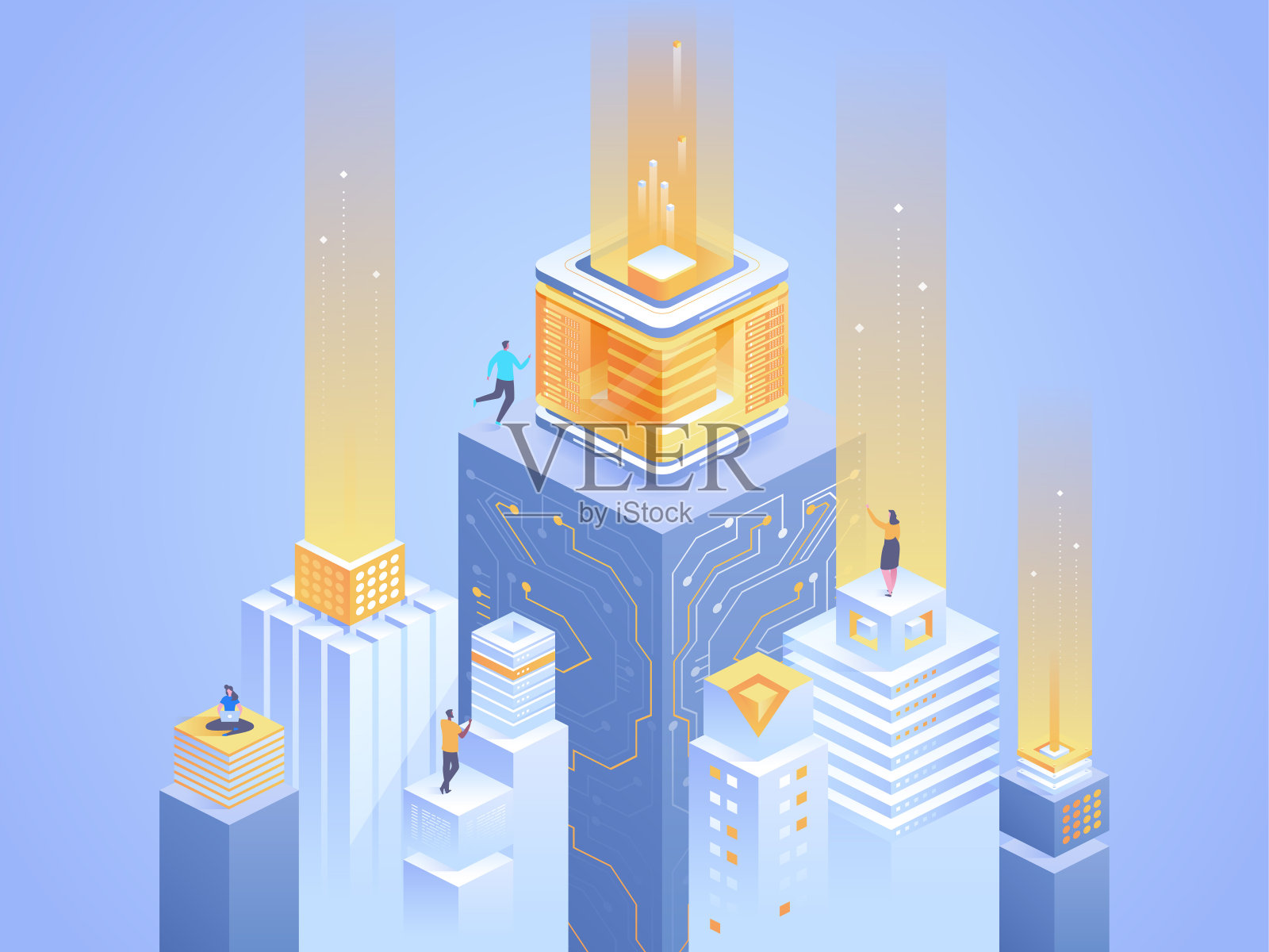 智慧城市抽象等距图插画图片素材