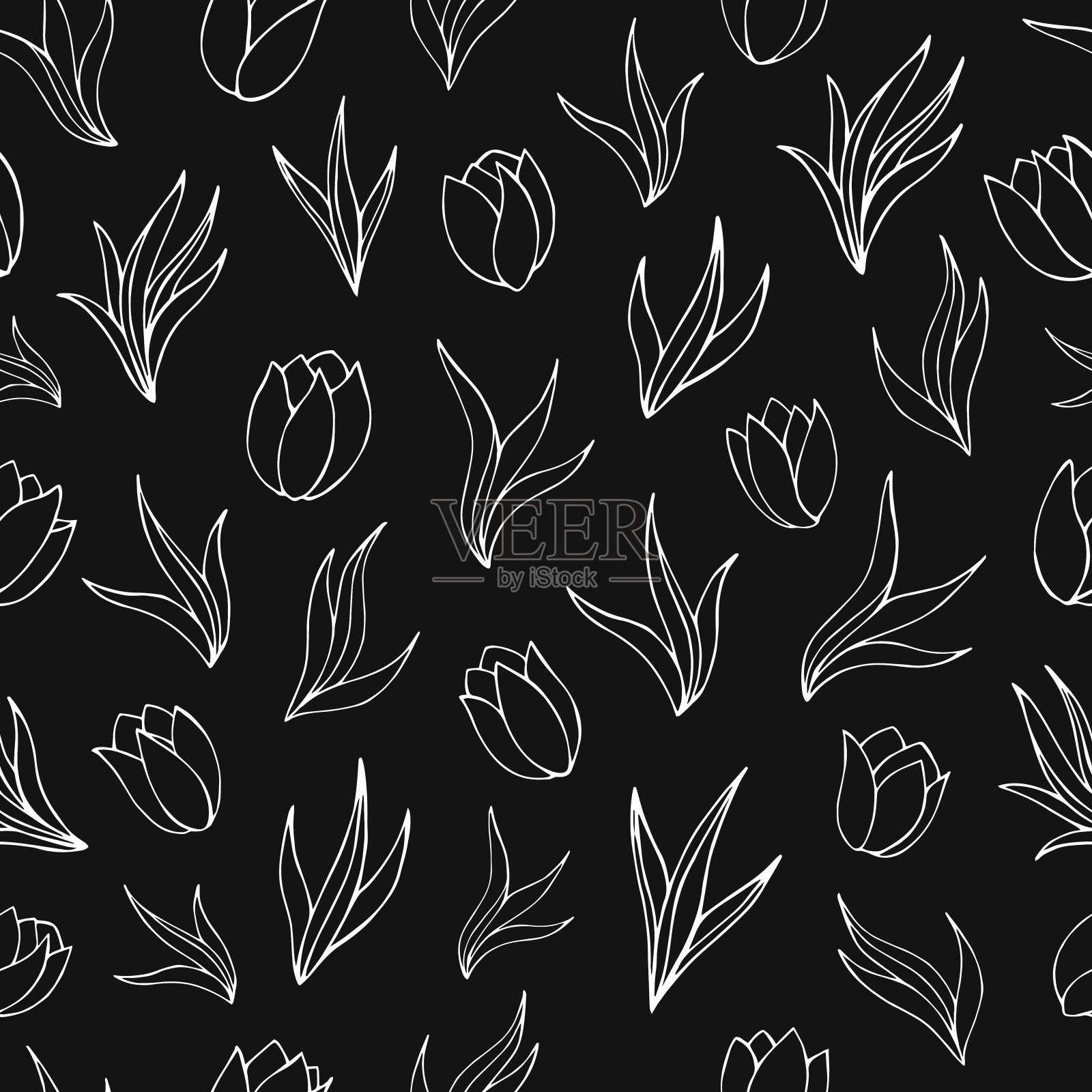 无缝向量图案抽象花卉元素。郁金香花。插画图片素材