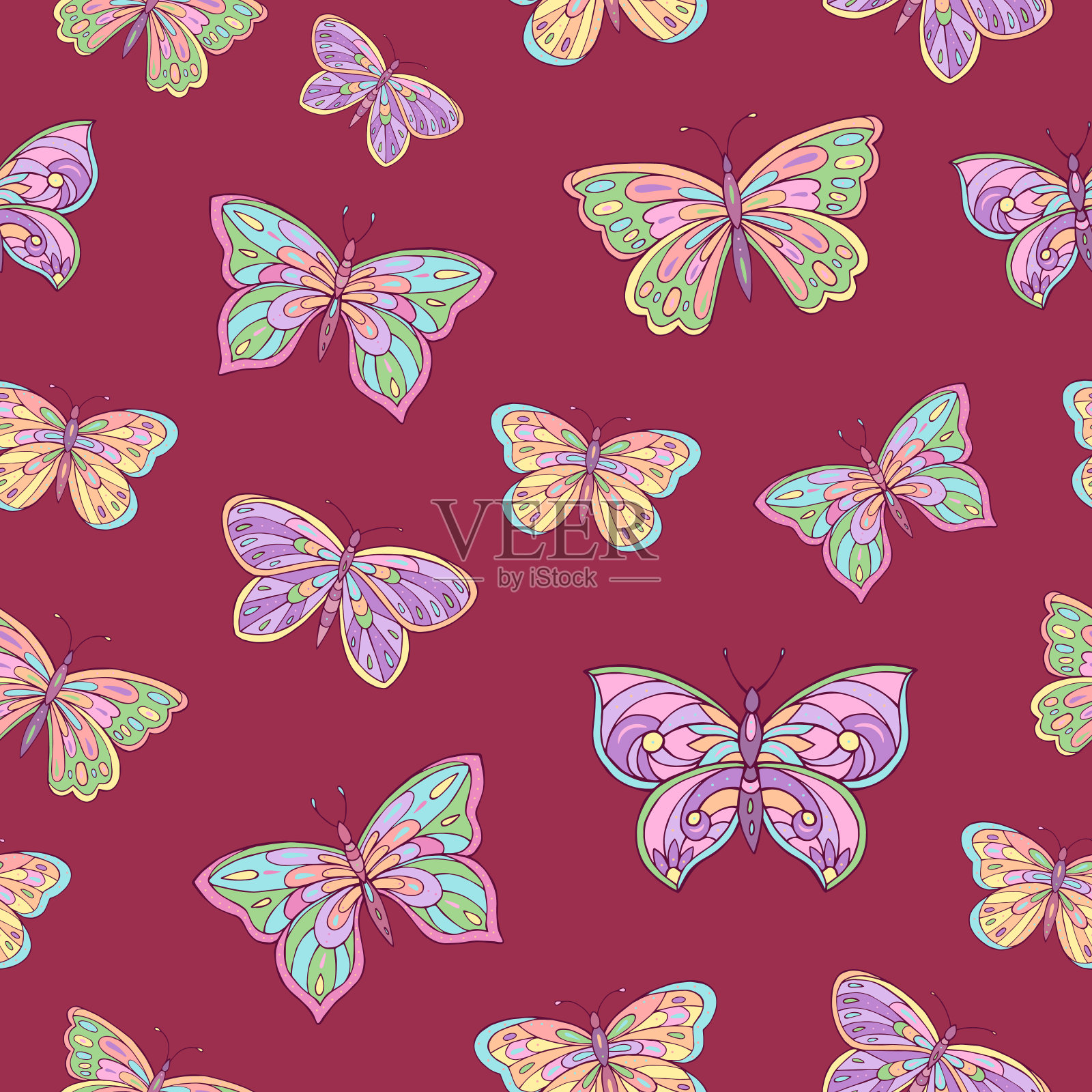 无缝矢量模式的蝴蝶。插画图片素材