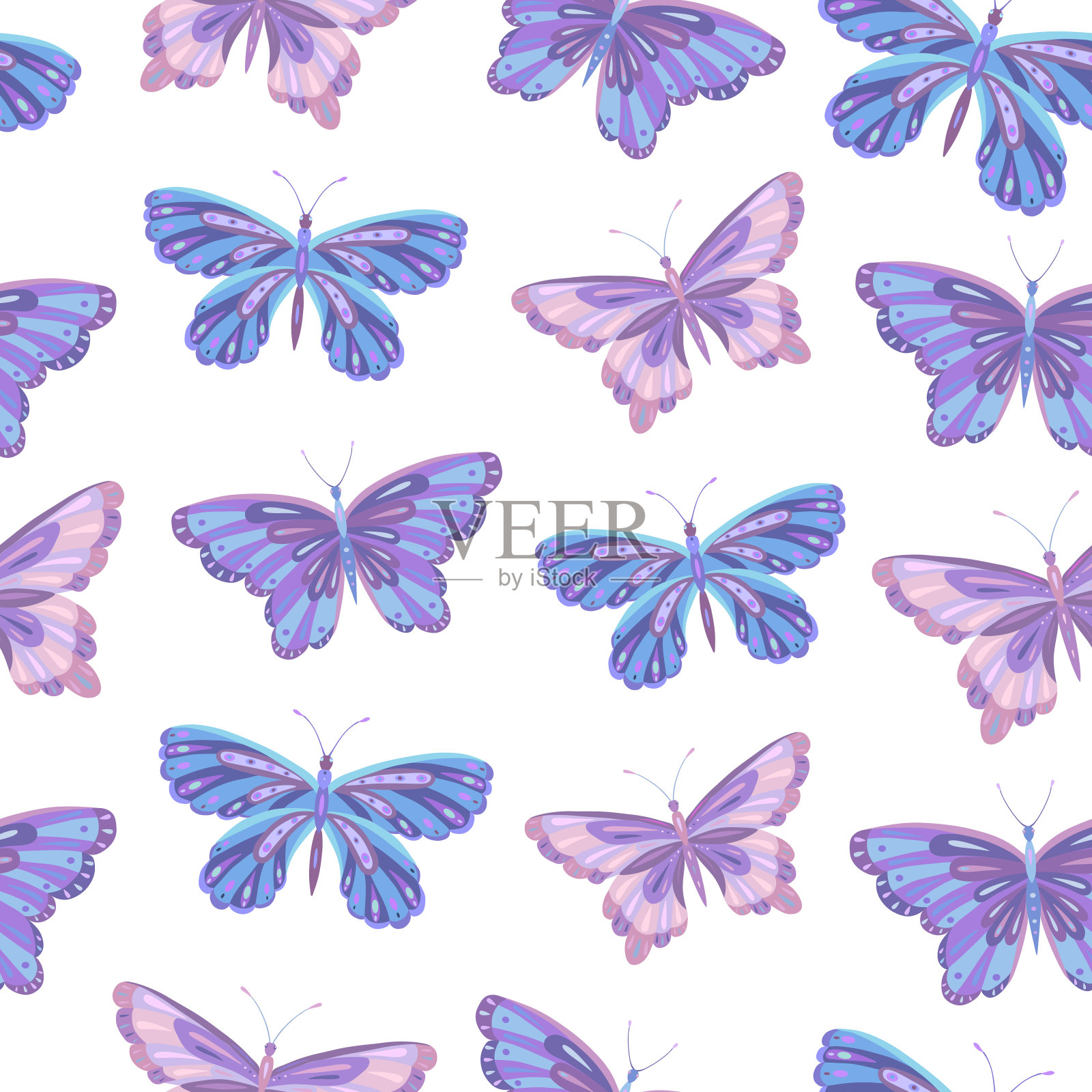 无缝矢量模式的蝴蝶。设计元素图片