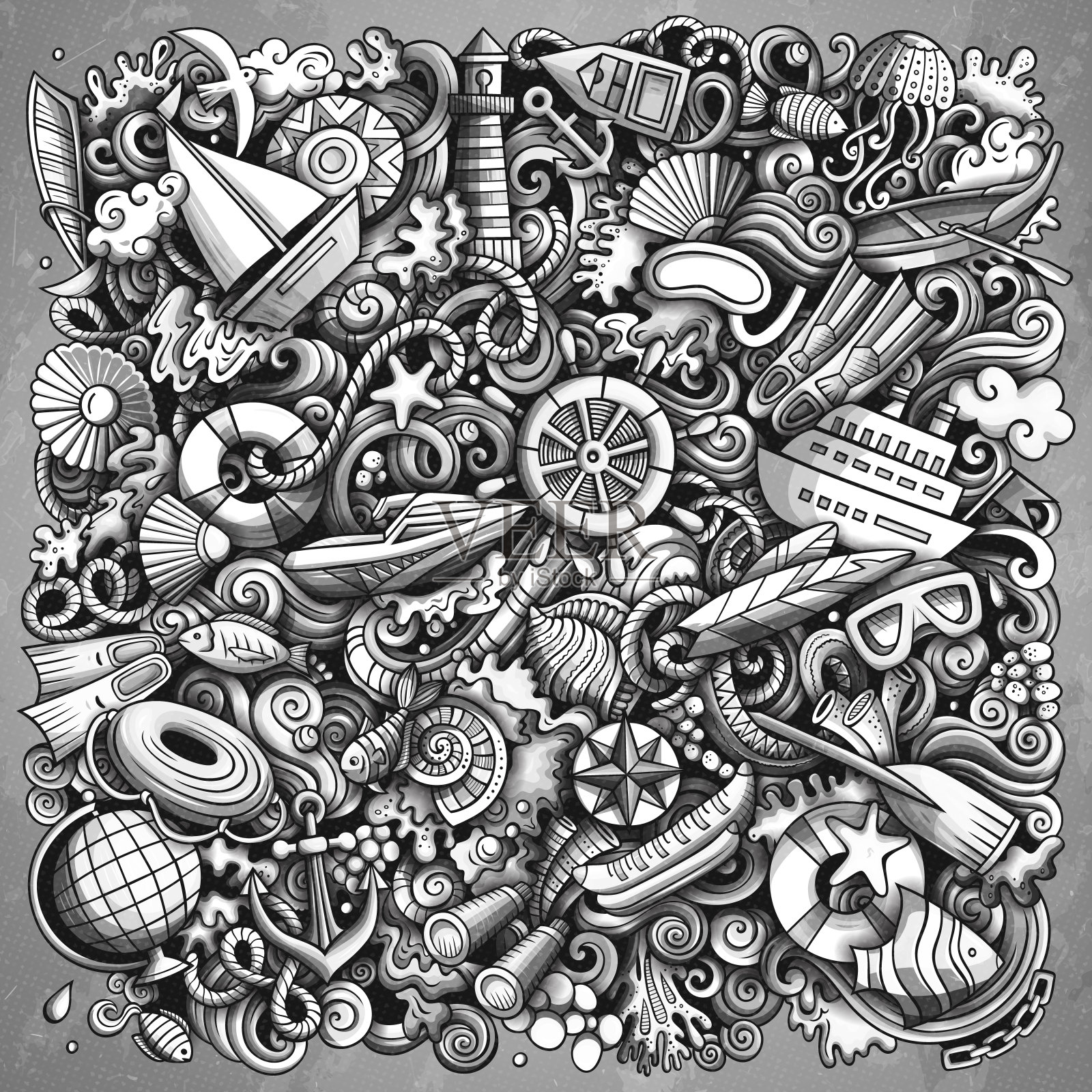 海洋手绘矢量涂鸦插图。插画图片素材