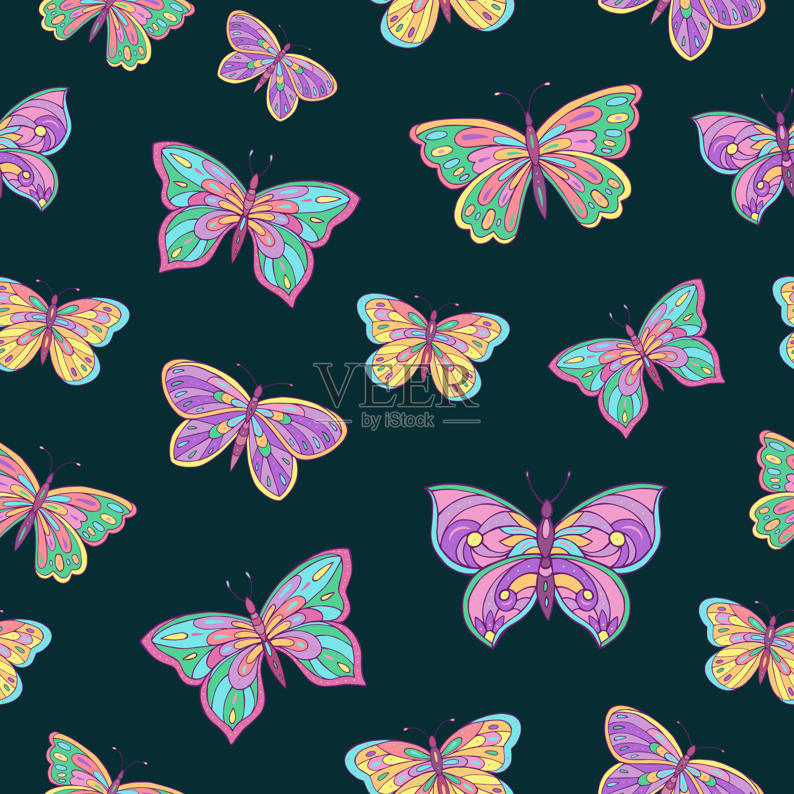 无缝矢量模式的蝴蝶。插画图片素材
