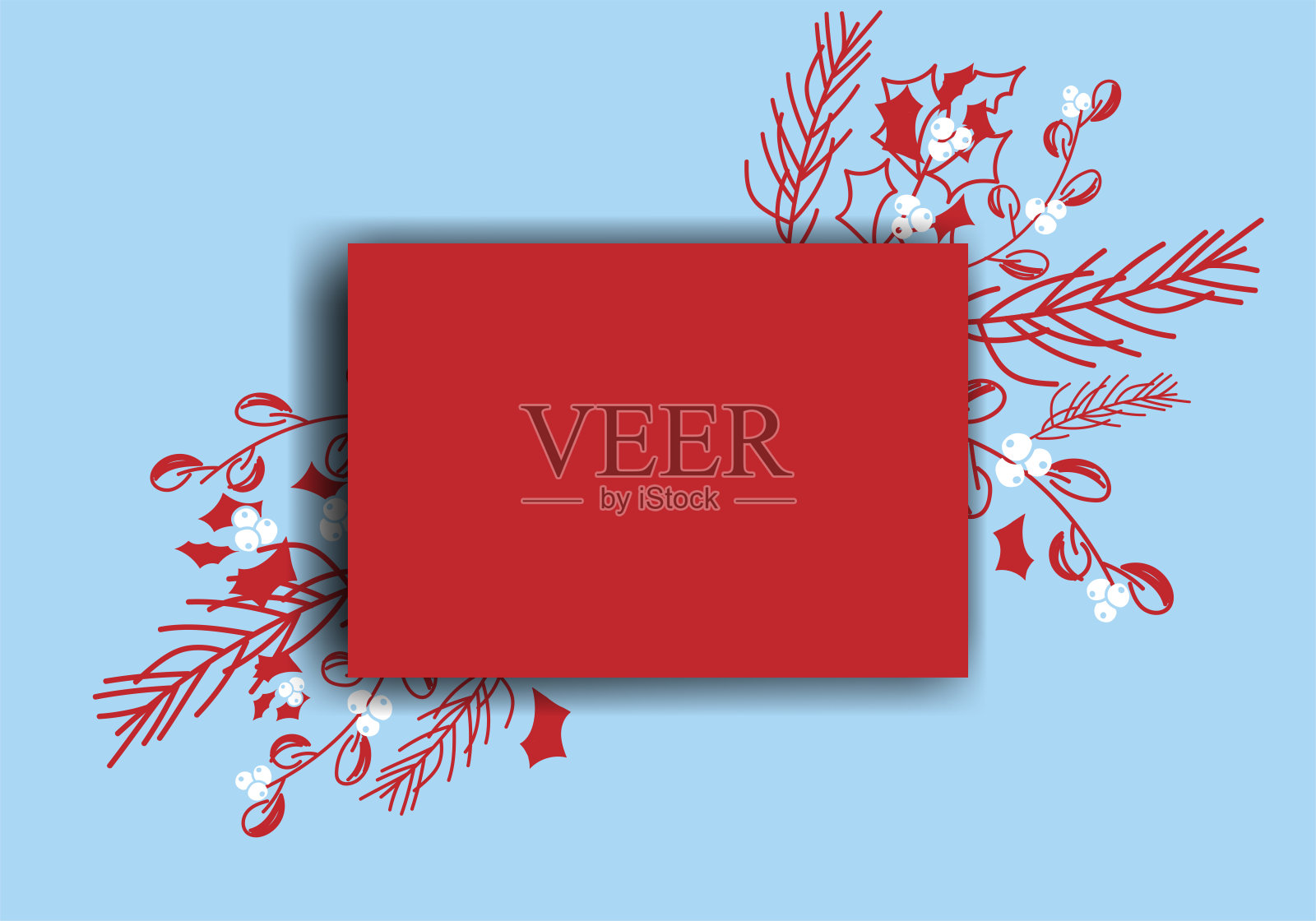 向量。圣诞快乐和新年快乐花卉背景，复制空间为您的文字。乡村水平模板圣诞卡，婚礼邀请，派对邀请。手绘草图。插画图片素材