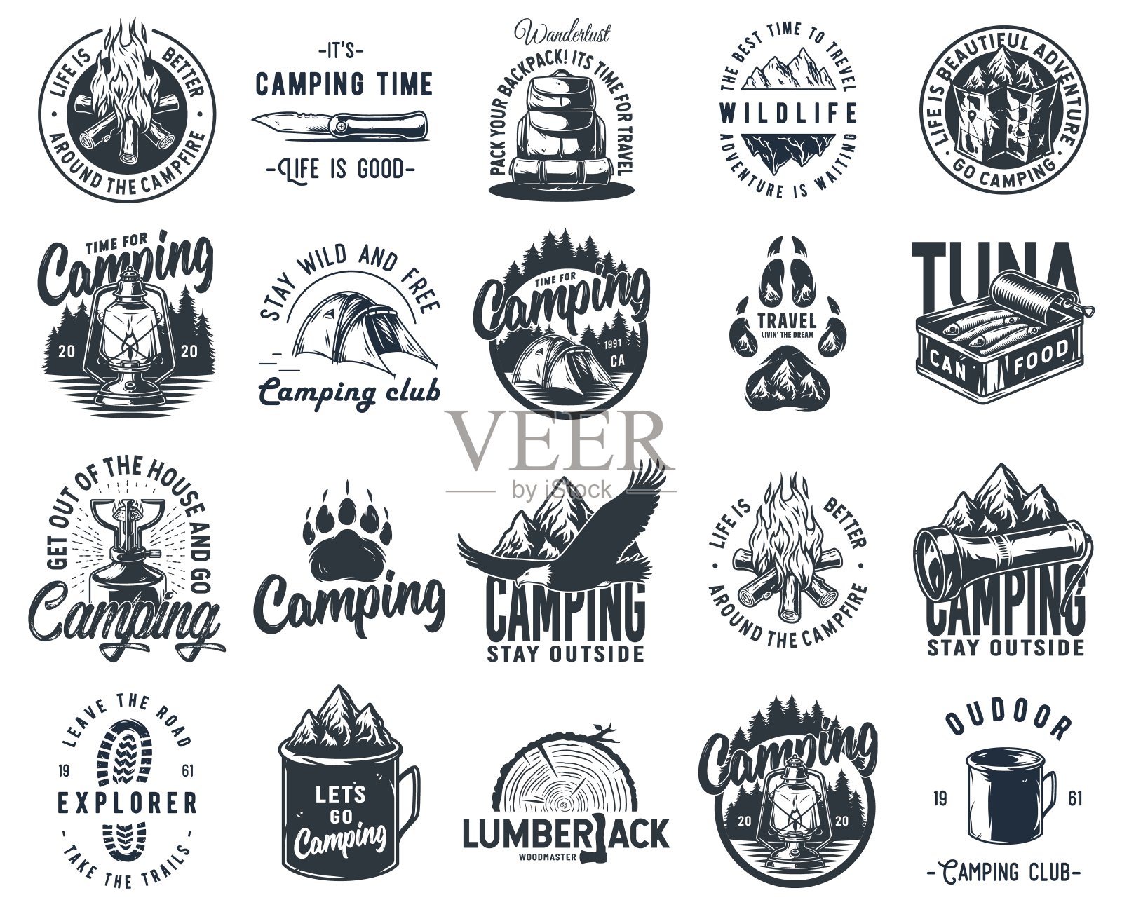 套野营旅行户外探险徽章插画图片素材