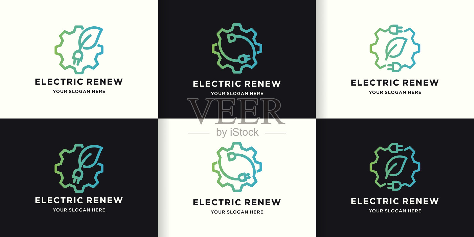 可再生电力标志齿轮叶片组合插画图片素材