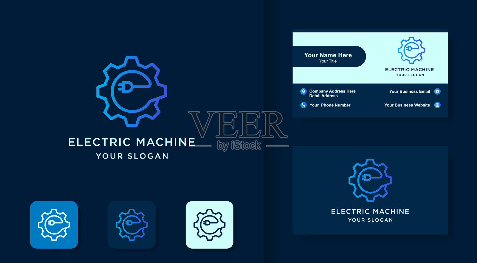 齿轮电气组合标志与线条风格插画图片素材