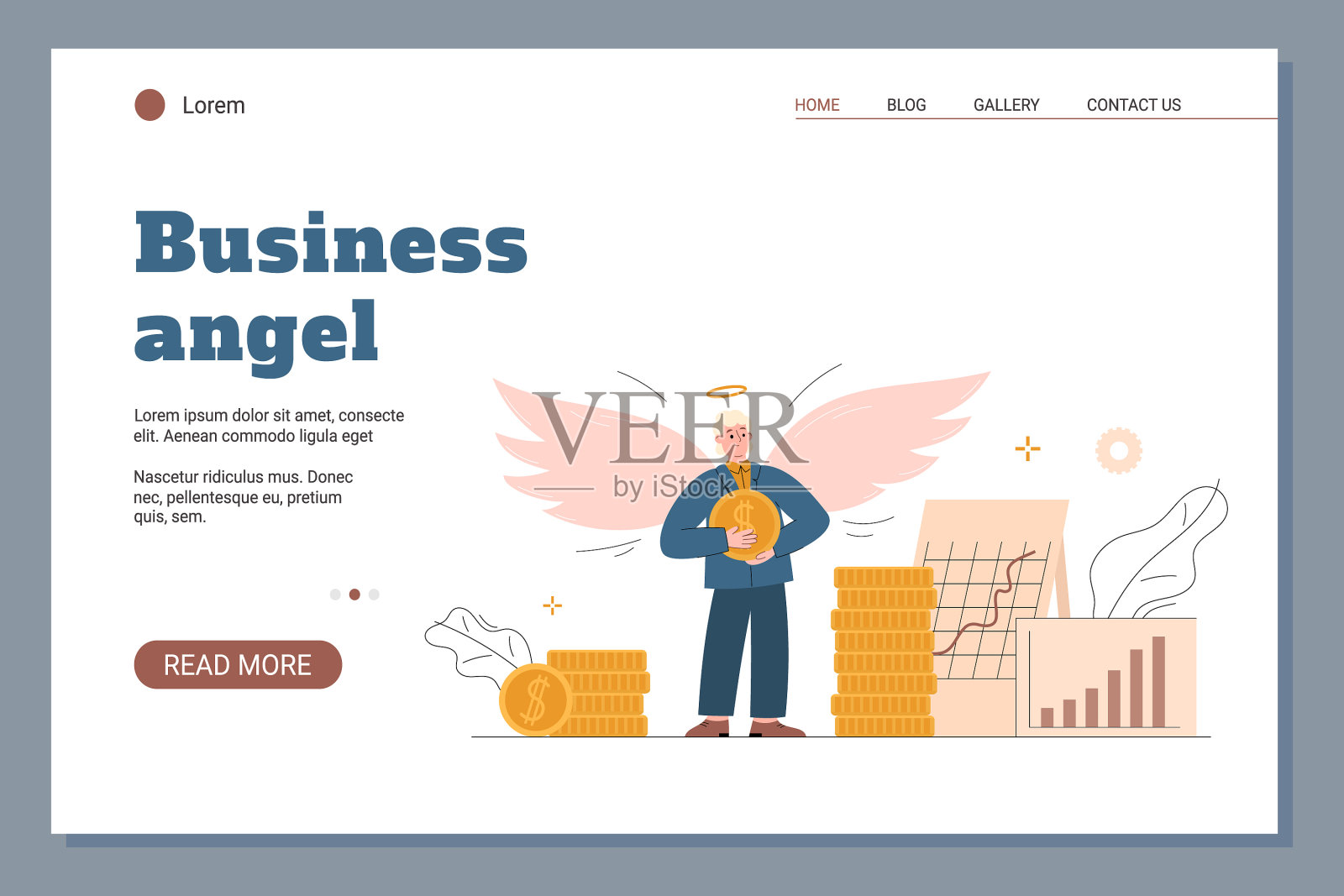 商业天使网站与商人有翅膀插画图片素材