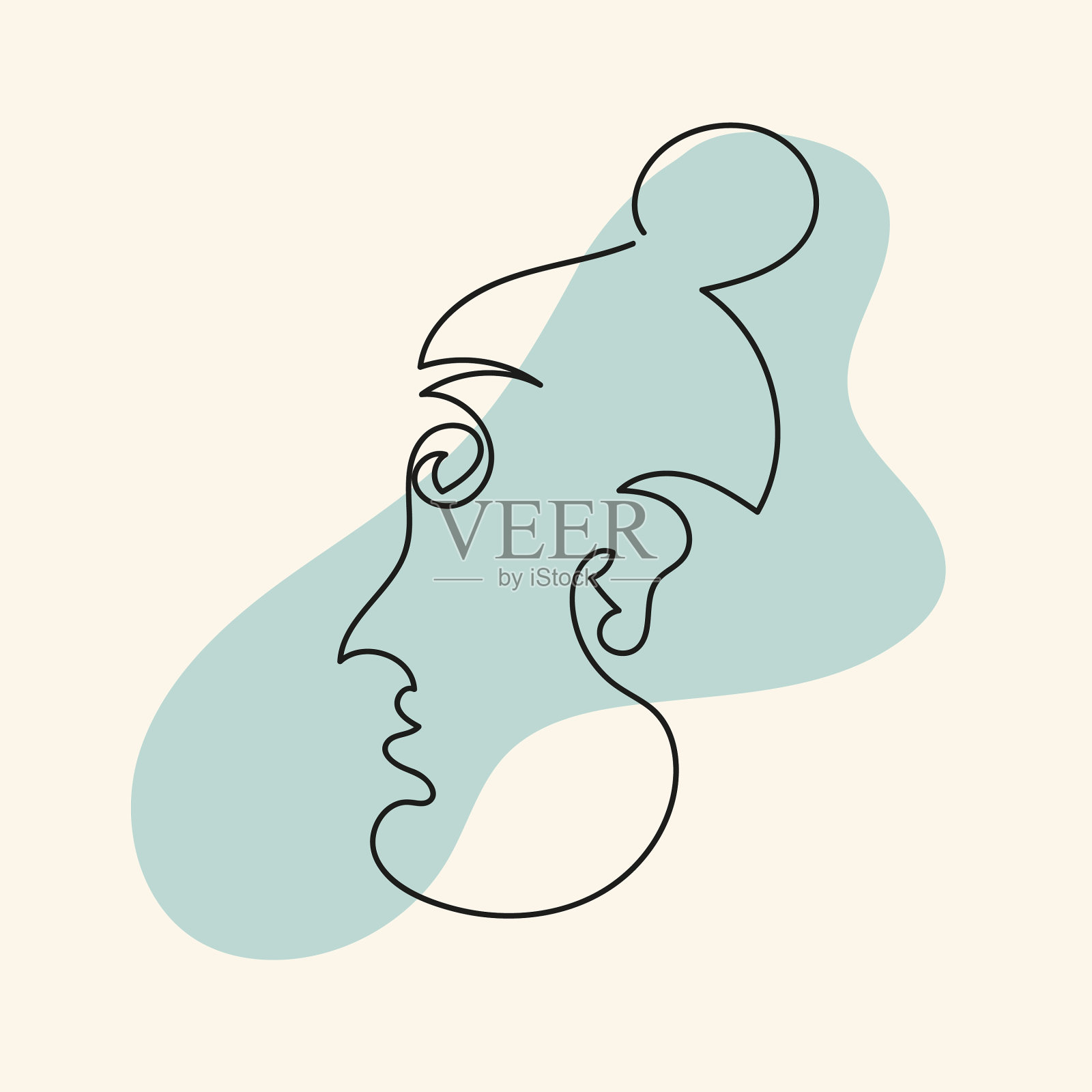 头部与束抽象形状在线条艺术插画图片素材