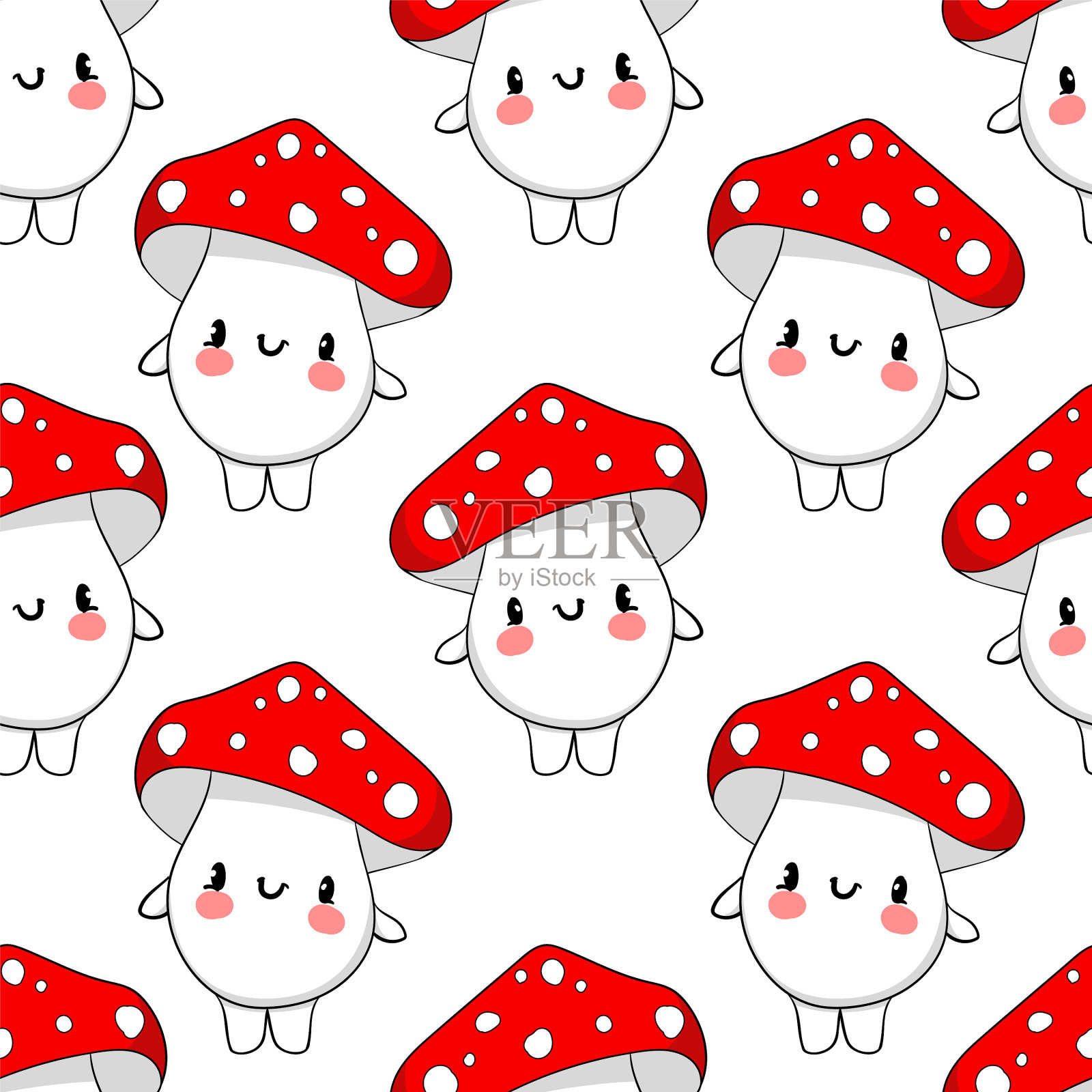 手绘蘑菇无缝图案插画图片素材