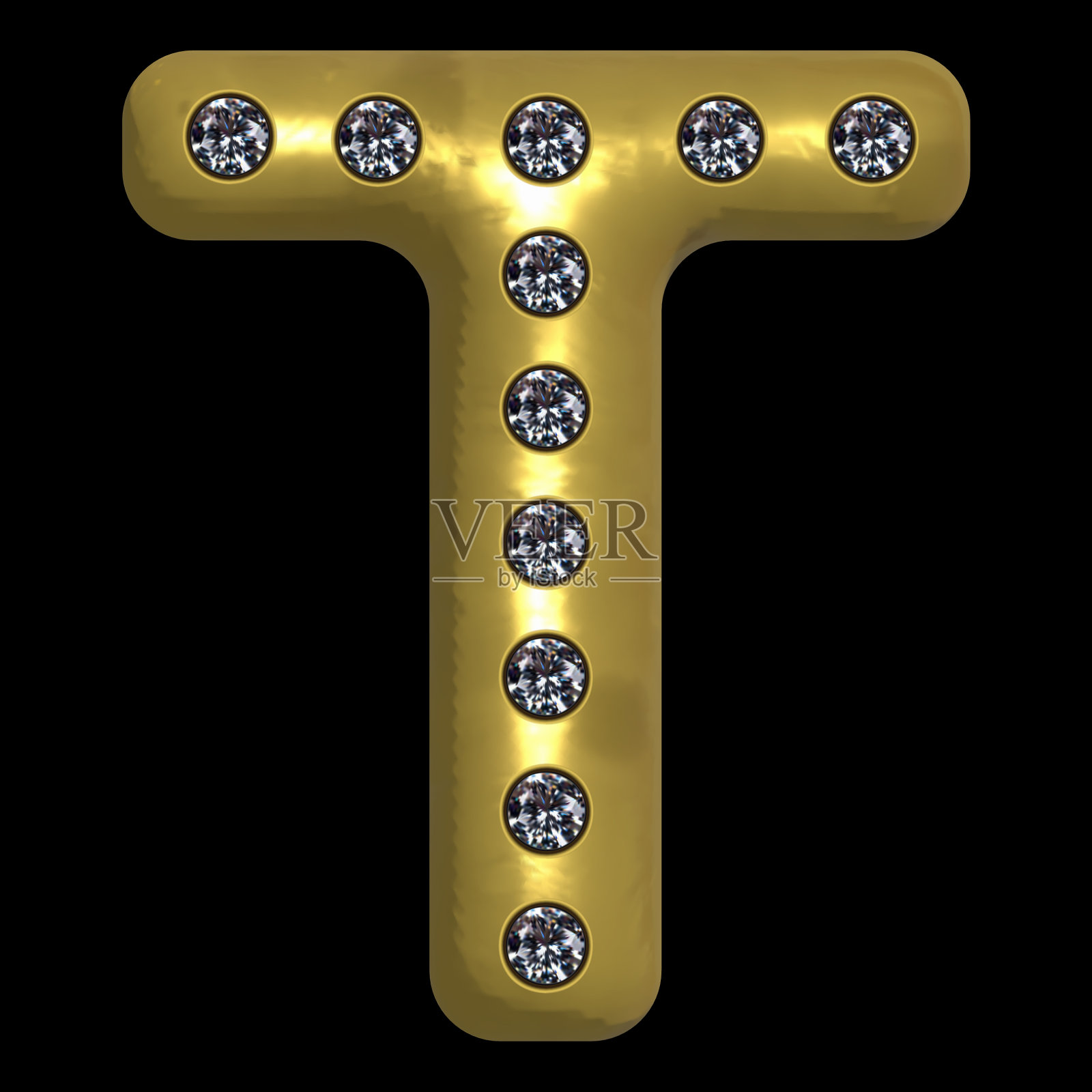 金色的字母，镶嵌着宝石字母t插画图片素材