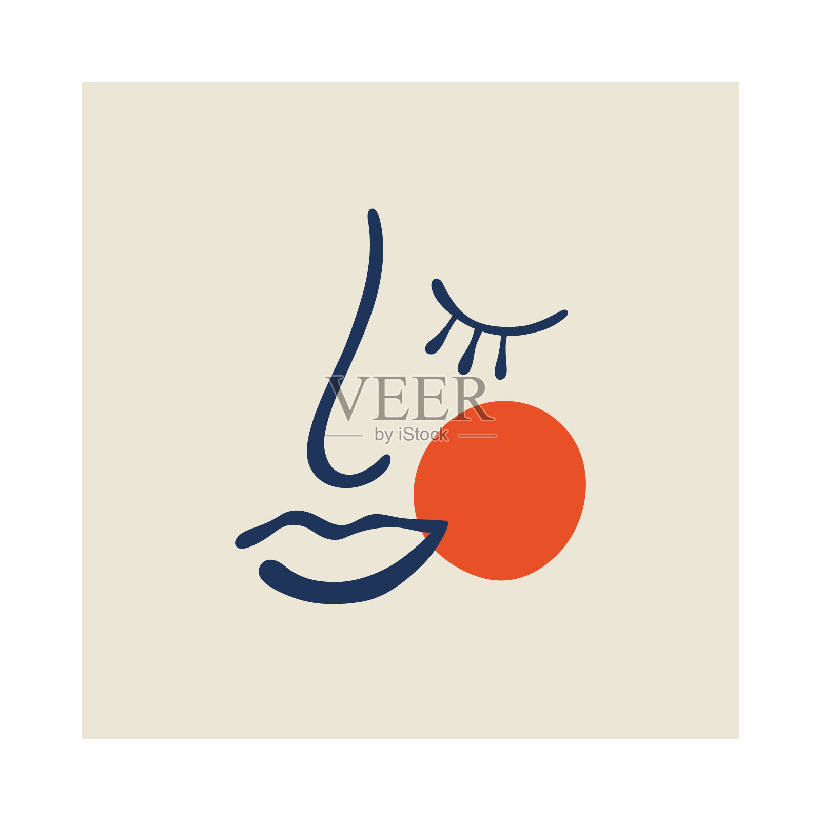 马蒂斯抽象的女性面孔。当代艺术打印。极简主义艺术。海报与有机斑点。矢量插图孤立插画图片素材