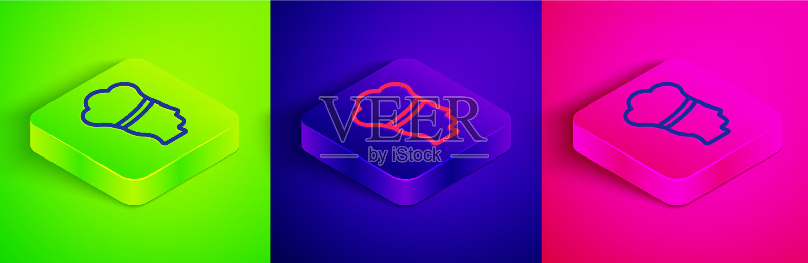 等距线意大利厨师图标孤立在绿色上图标素材