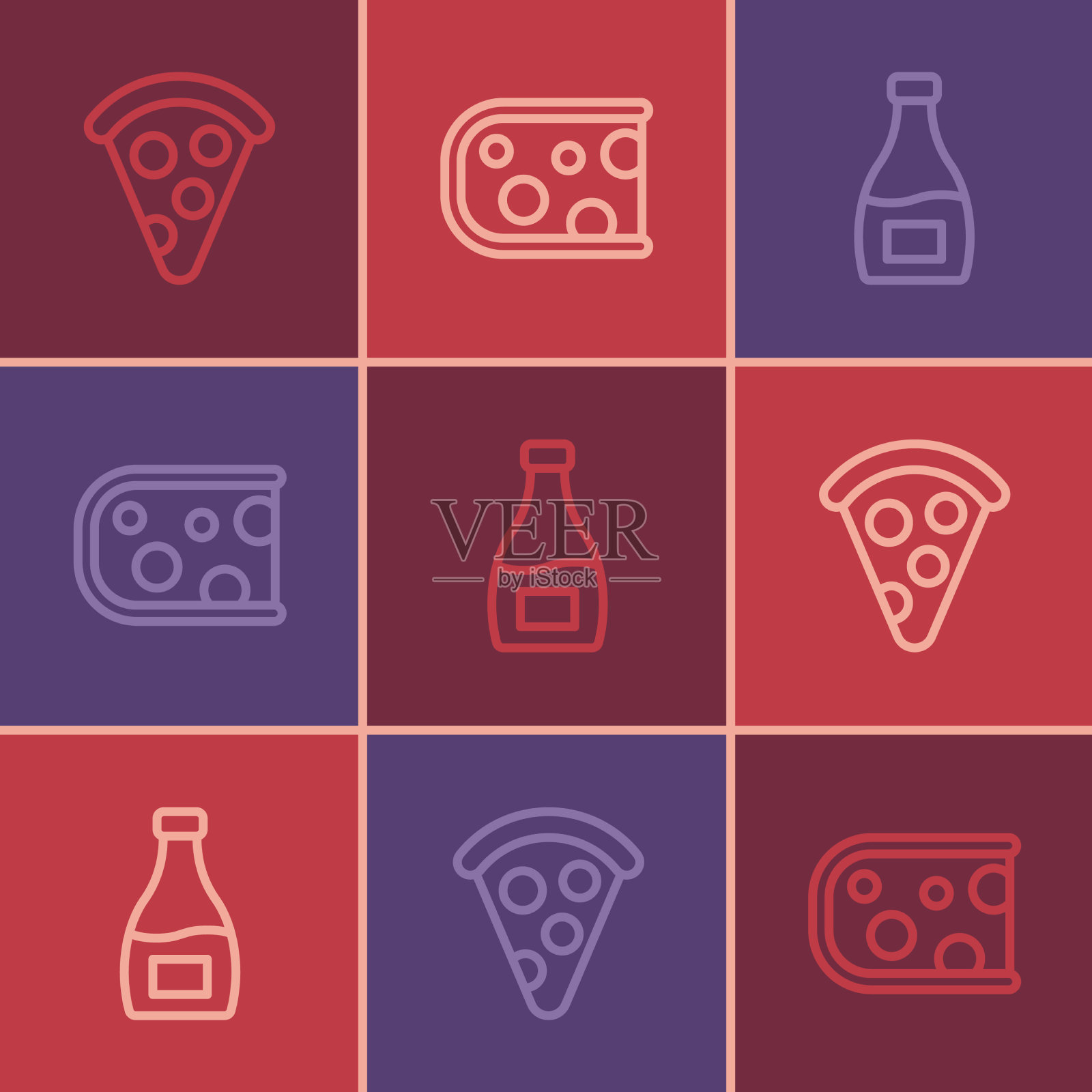 将披萨酱瓶和奶酪固定在一起图标素材