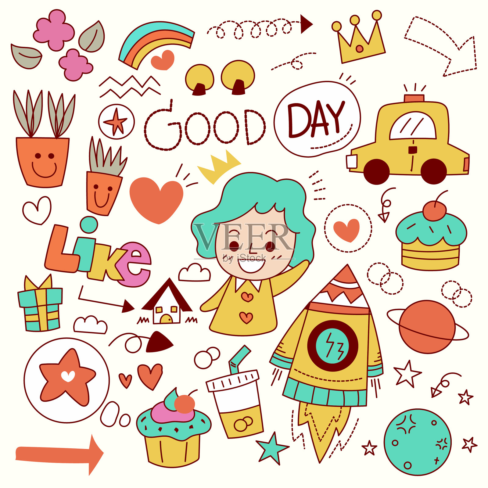 手绘元素的性格动物和插画图片素材