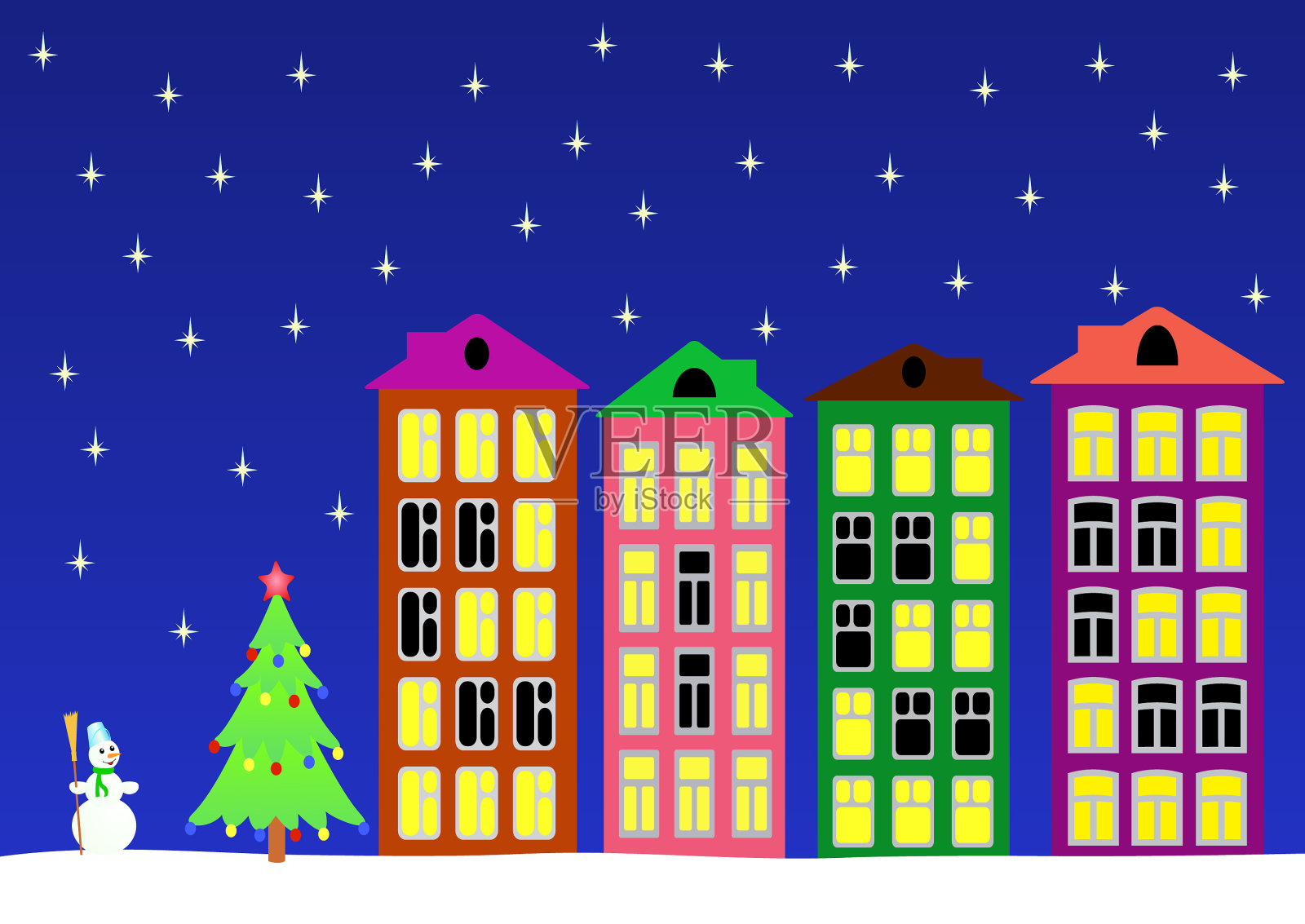 镇里的新年之夜插画图片素材