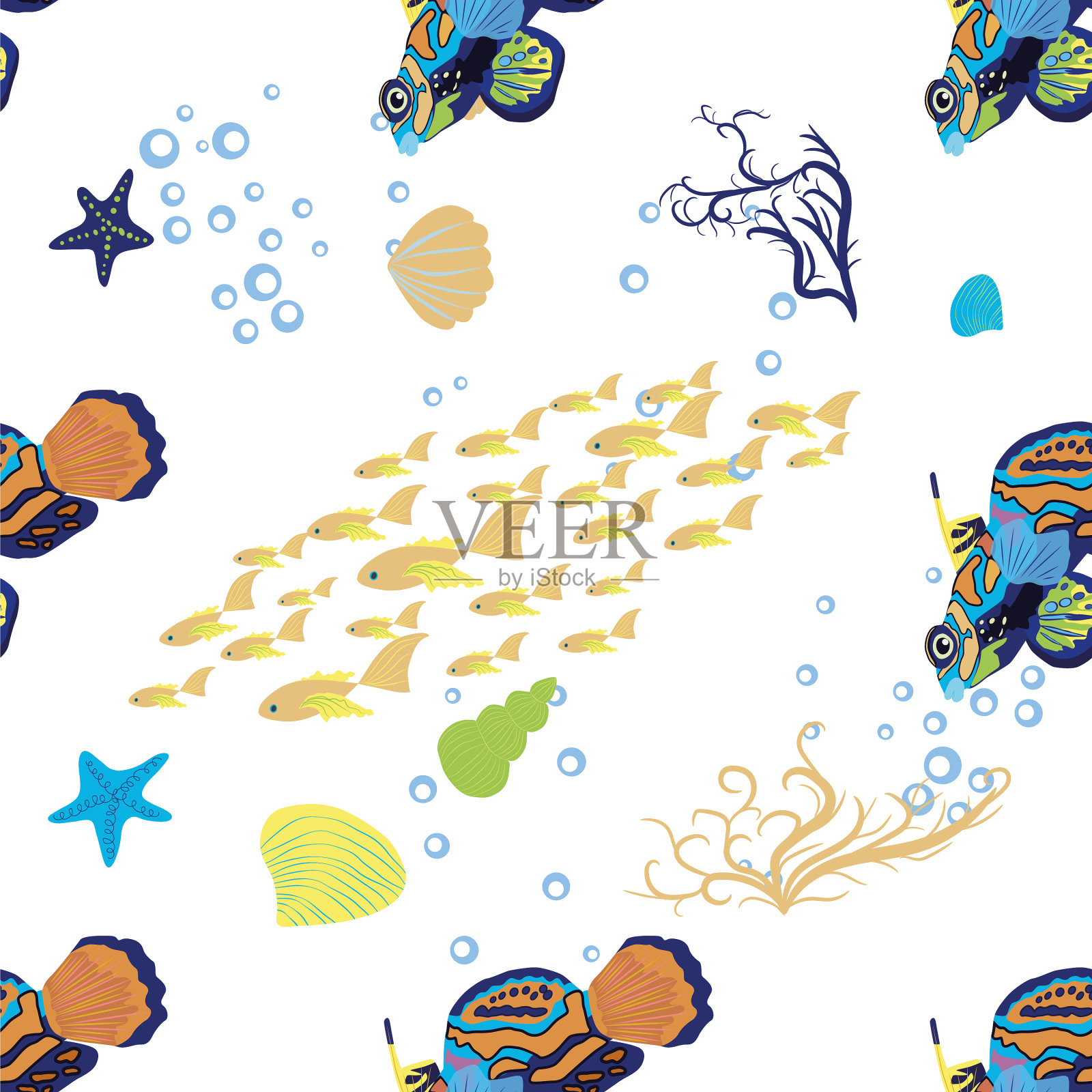 鳜鱼无缝图案漂亮插画图片素材