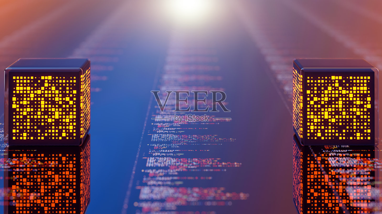 量子计算机的概念。数字日出照片摄影图片