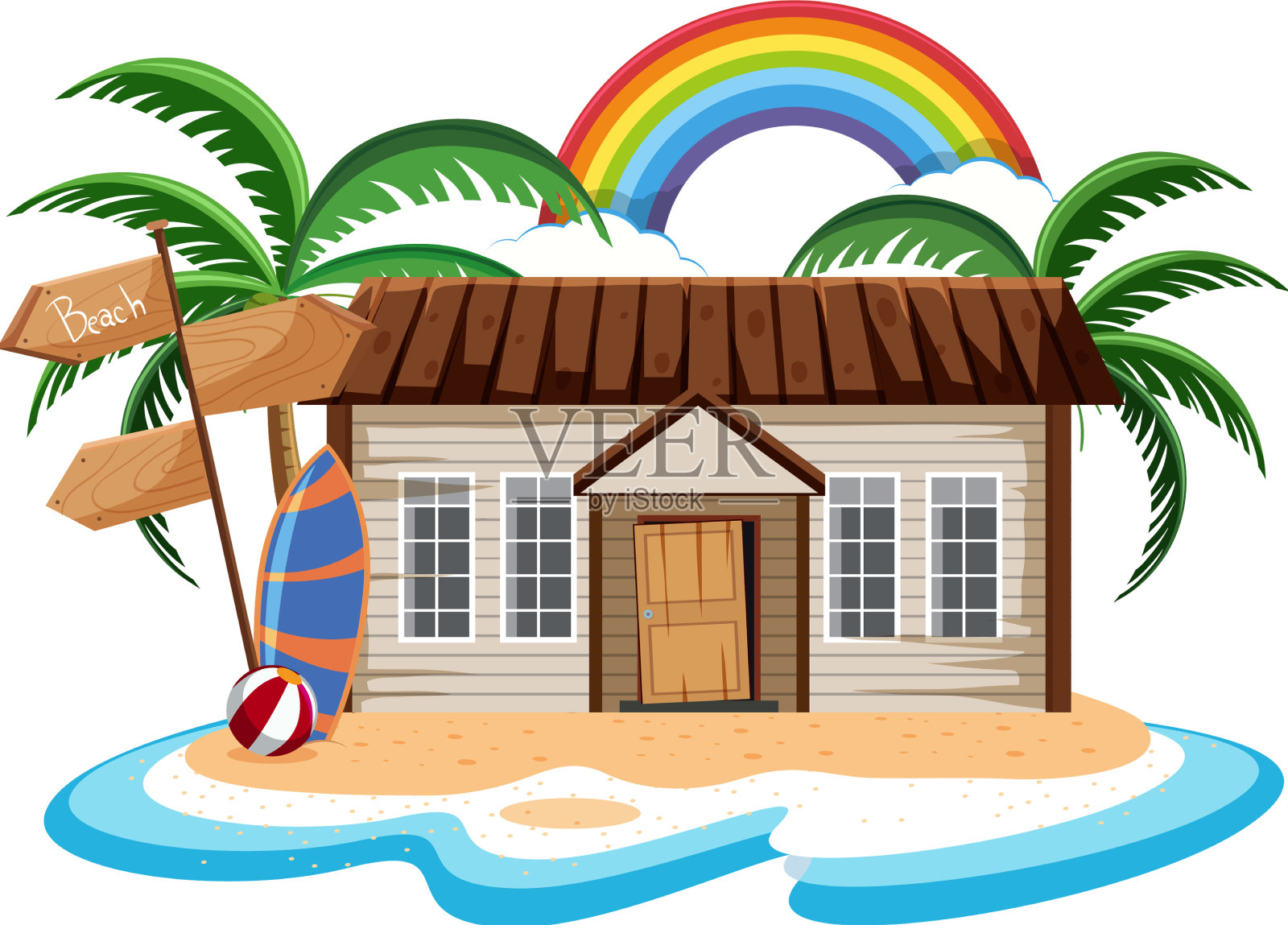 岛上的老木屋设计元素图片