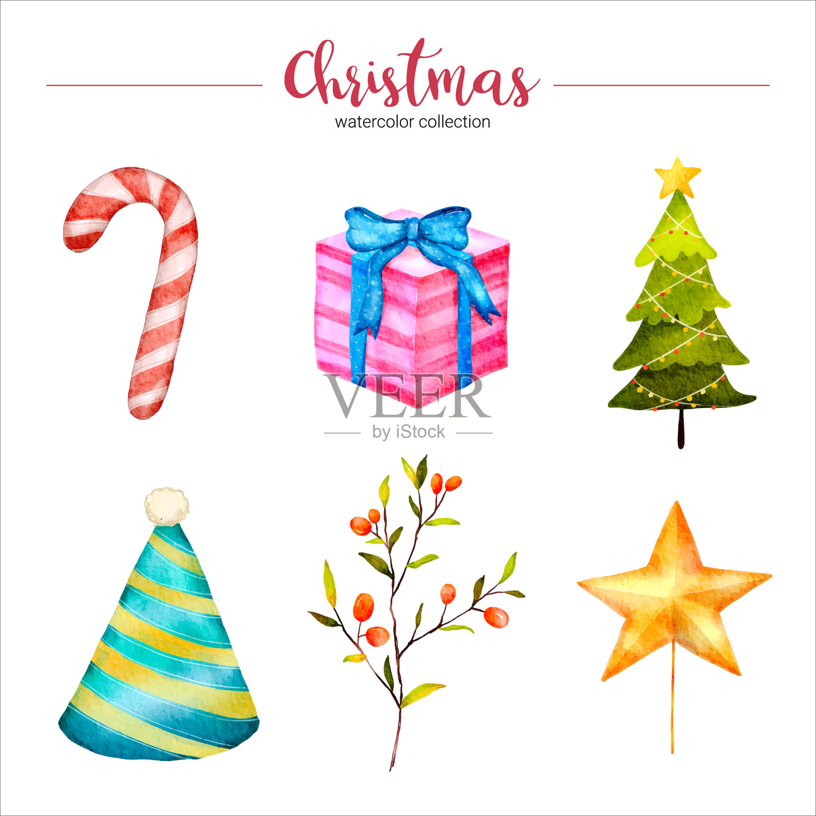 收集圣诞和新的水彩画插画图片素材
