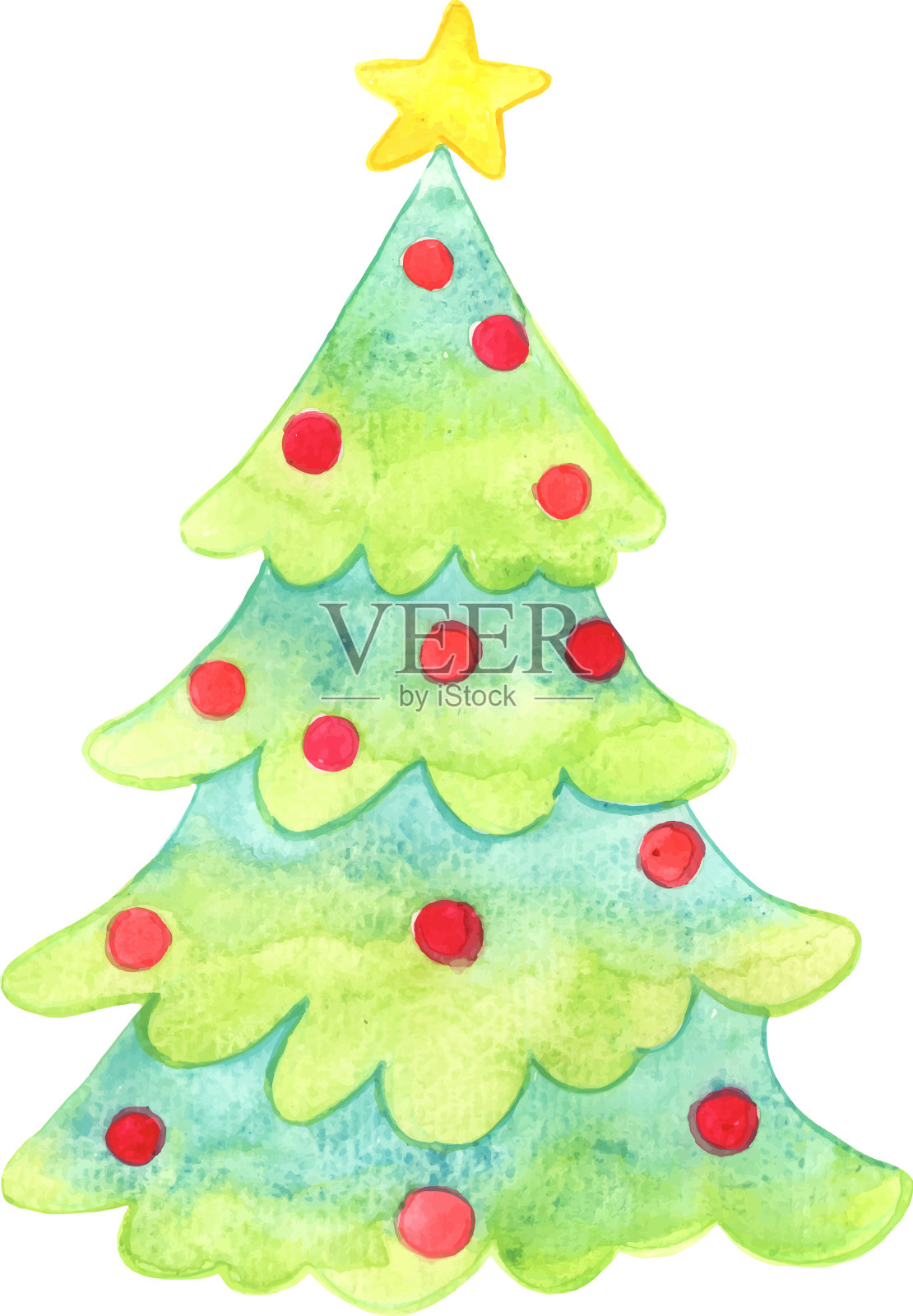 简单的圣诞树水彩画设计元素图片