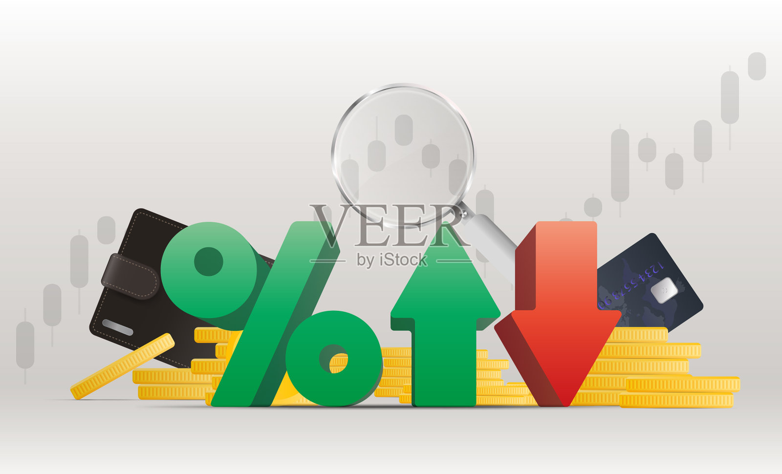 金融交易横幅百分比随涨跌而上升插画图片素材