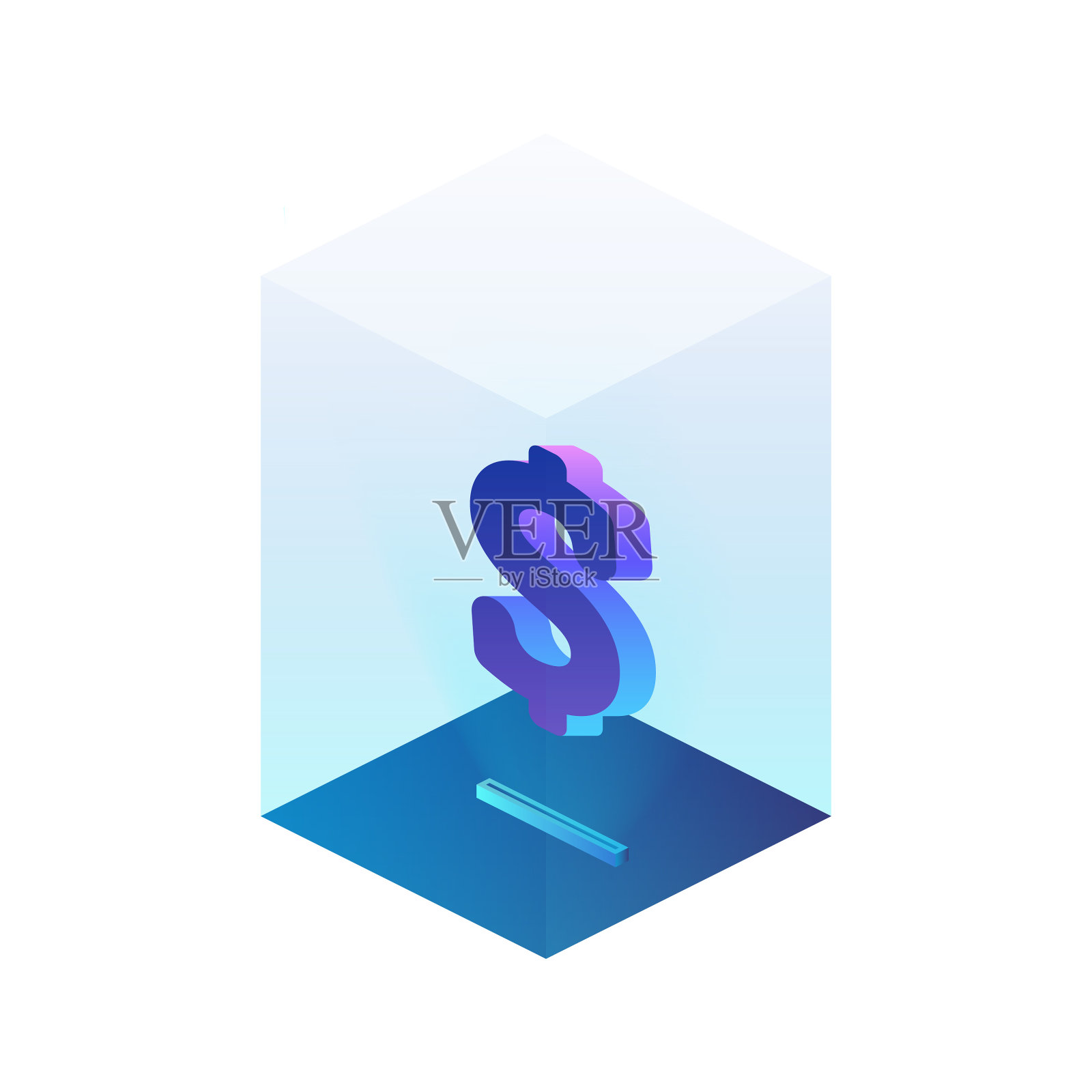 美元图标在霓虹灯玻璃基座中设计元素图片