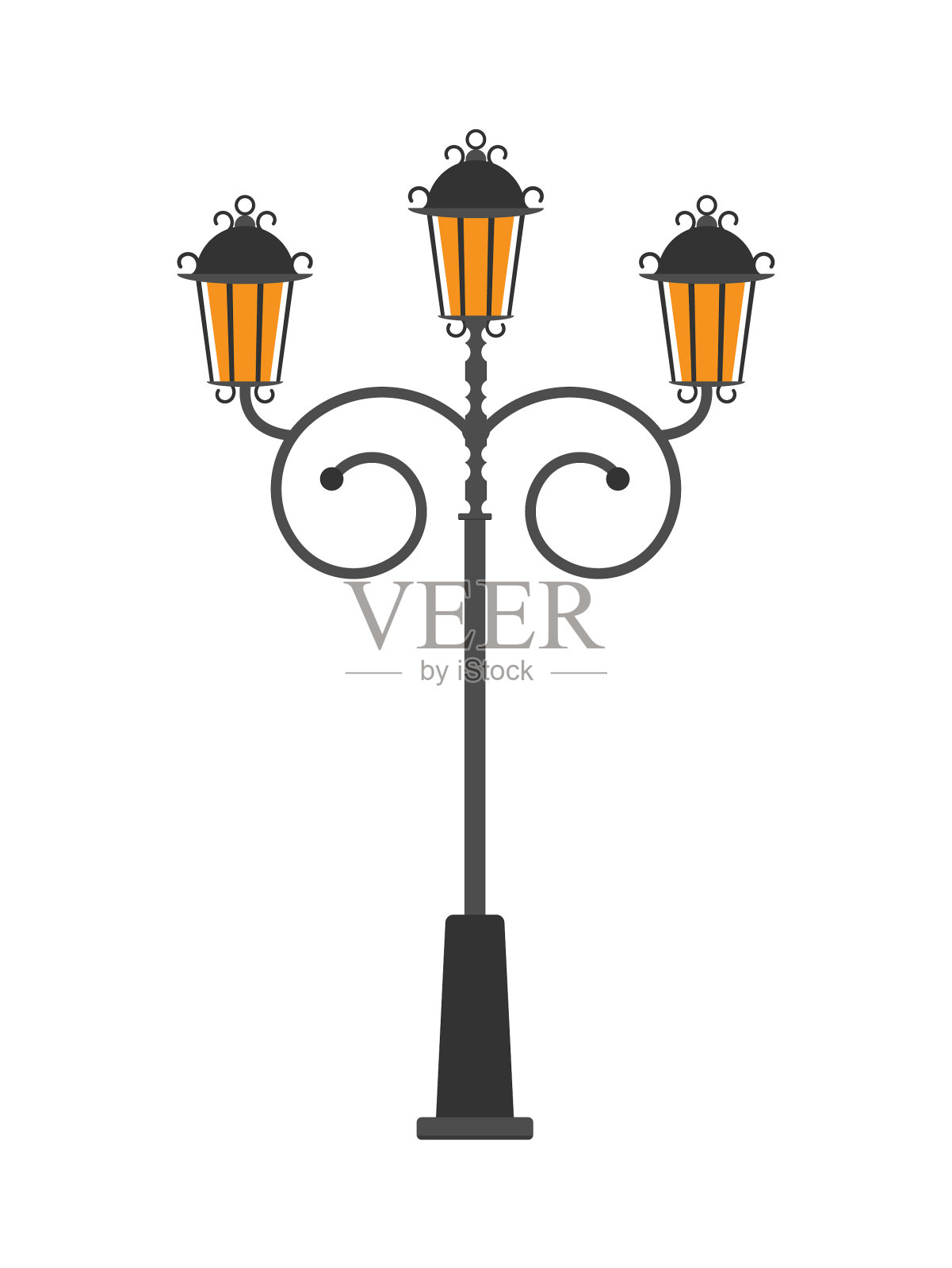 路灯用三盏灯在平设计元素图片