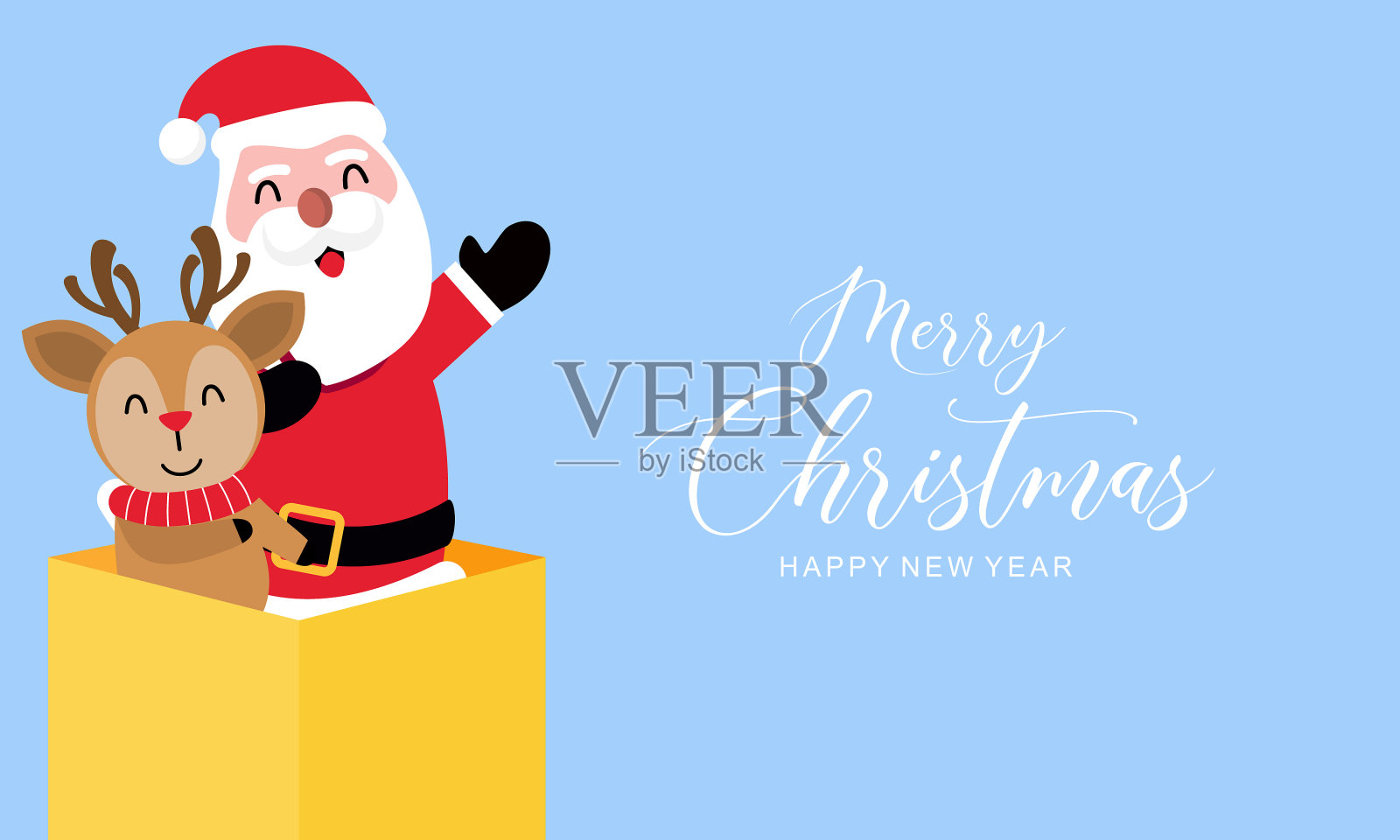 圣诞快乐与圣诞老人鹿插画图片素材