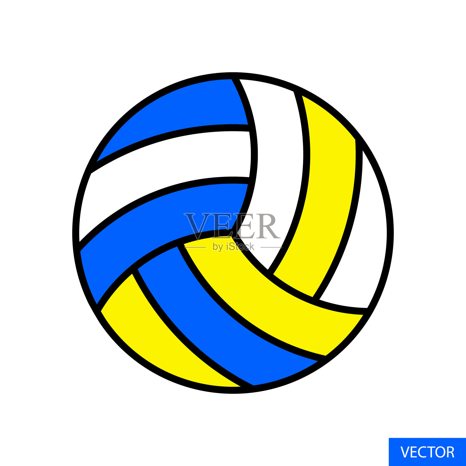 彩色排球矢量图标在平面风格设计的网站设计，应用程序，UI，孤立在白色背景。EPS 10矢量插图。插画图片素材