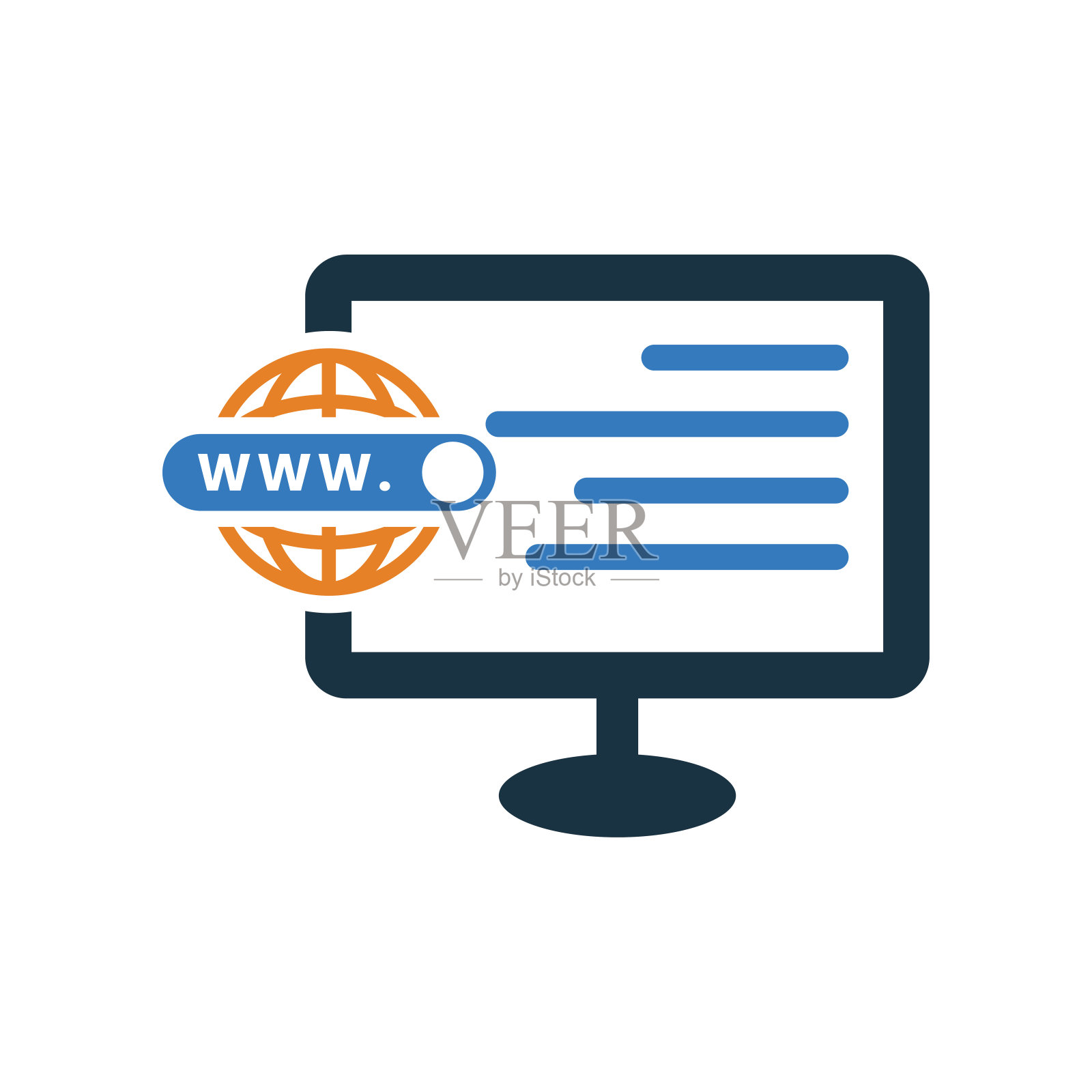 Web服务器，WWW图标。简单的可编辑矢量孤立在一个白色背景。插画图片素材