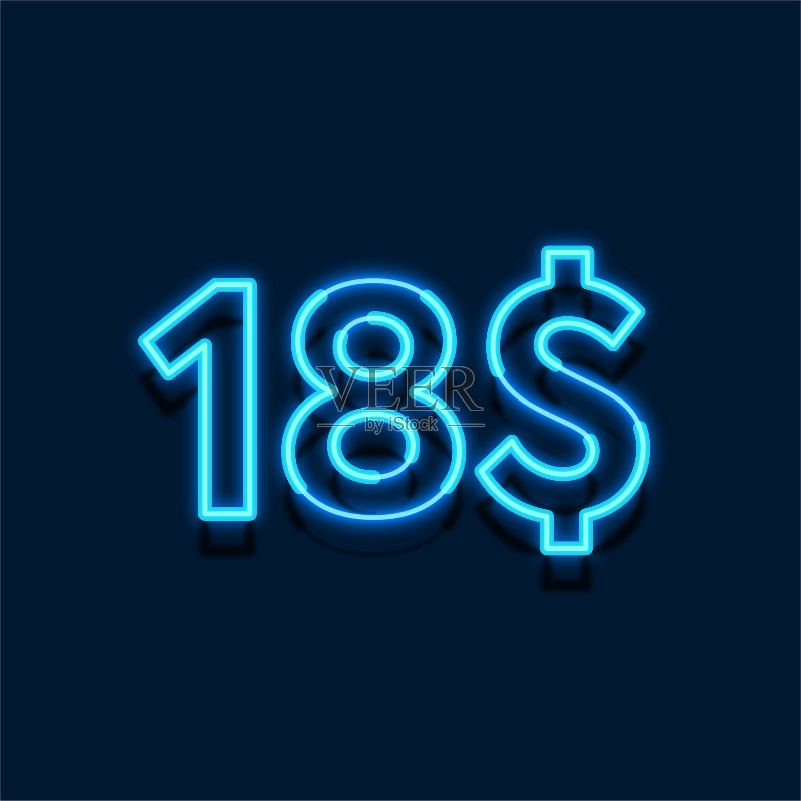 霓虹灯$ 18$的价格标志设计。享18元绿色背景特惠插画图片素材