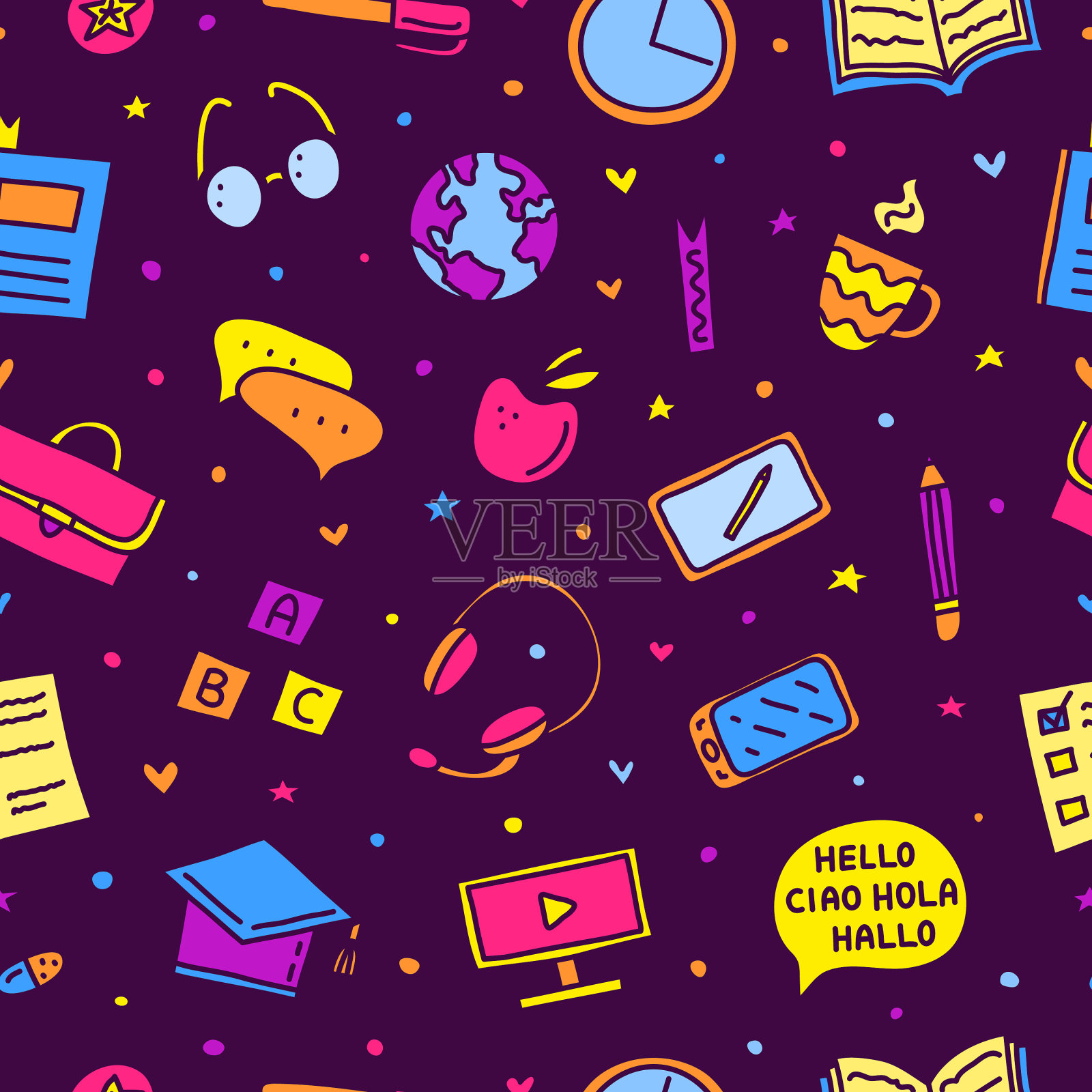 与语言课程图标无缝模式插画图片素材