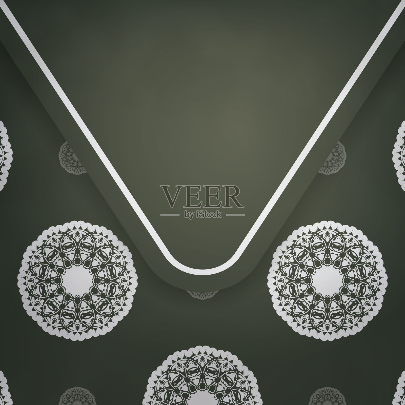 深绿色贺卡与复古的白色插画图片素材