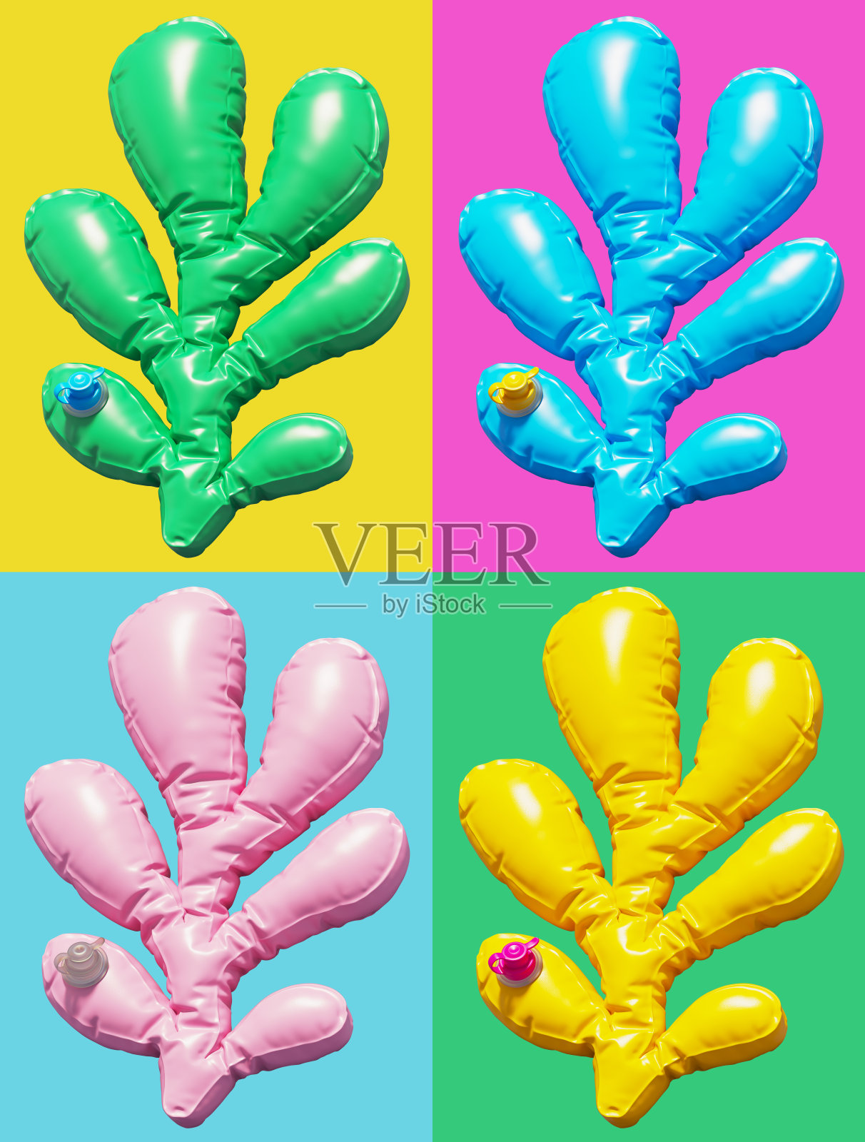 一套游泳圈和床垫。珊瑚形状照片摄影图片