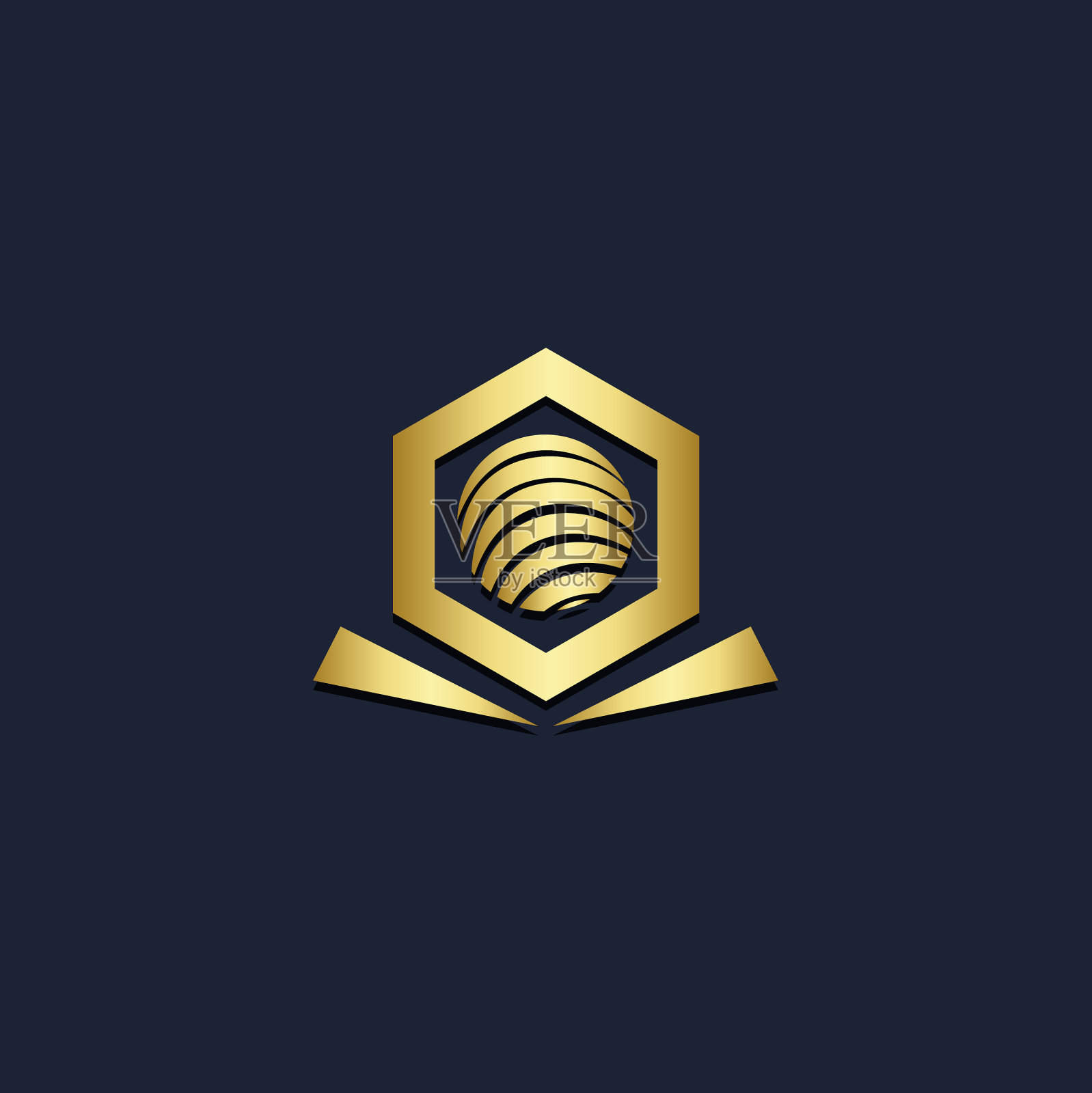 球体多边形科学金标志插画图片素材