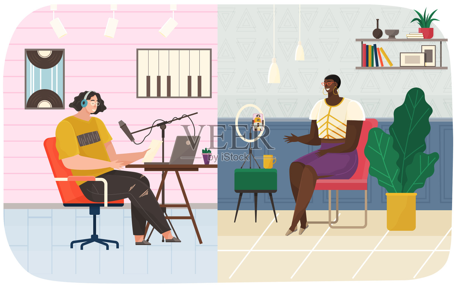 人们正在记录广播或电视节目的概念插画图片素材