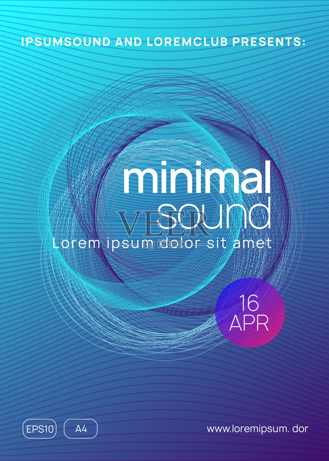 霓虹灯俱乐部传单。电子舞曲。恍惚dj。Electroni插画图片素材