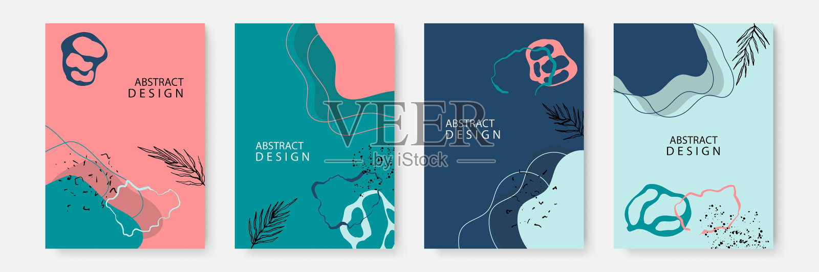 一套抽象的波西米亚花叶创意插画图片素材