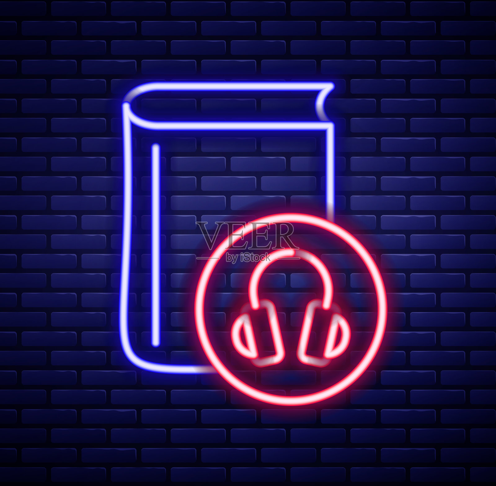 发光的霓虹灯线有声书图标孤立上插画图片素材