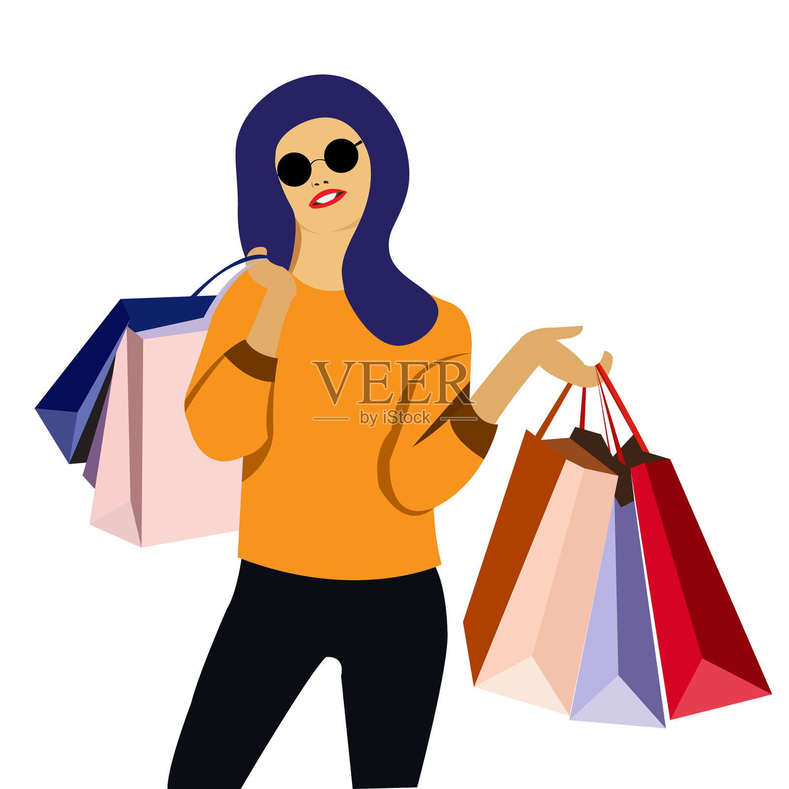 现代时尚的女孩与购物袋设计元素图片