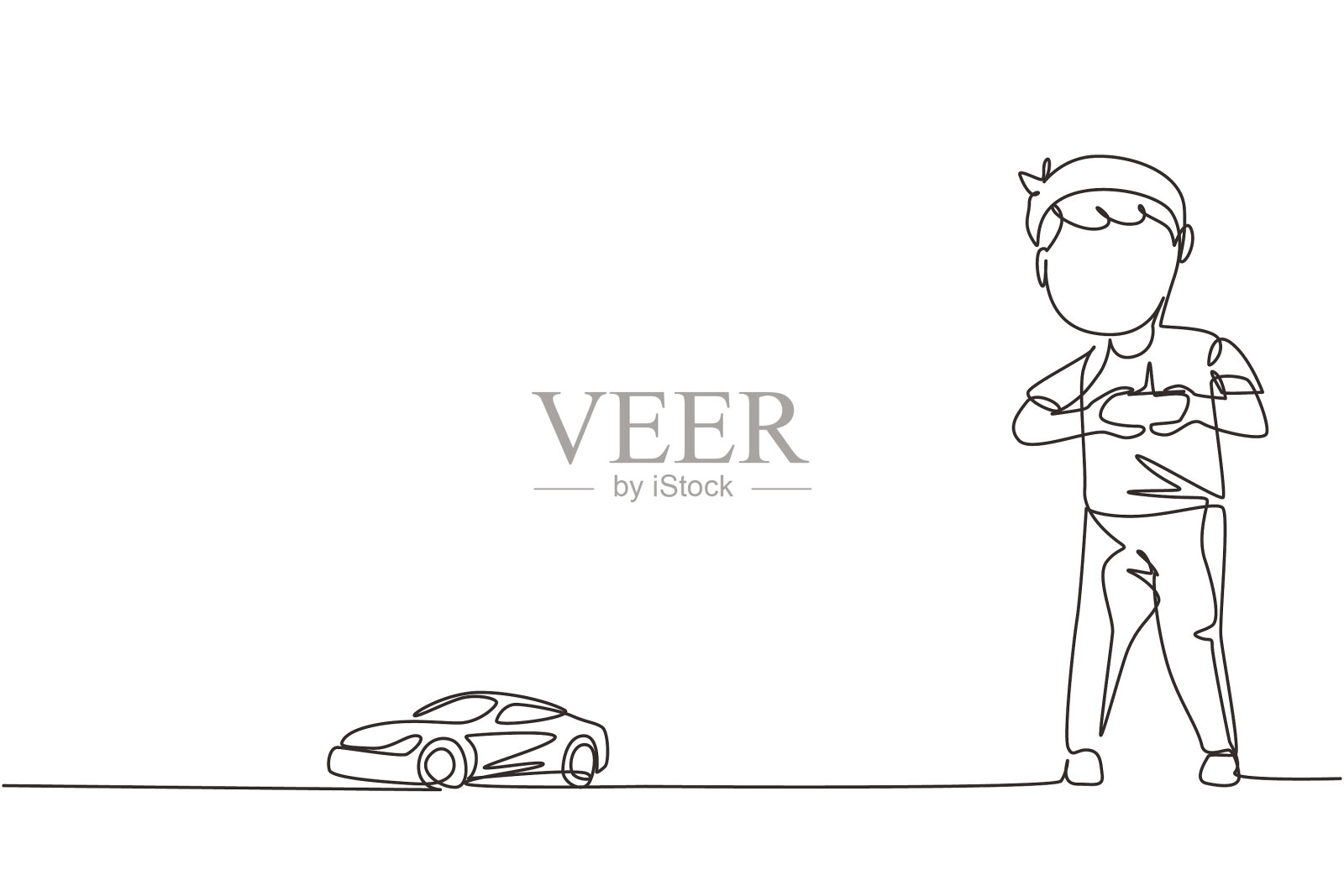 单线连续画小男孩玩设计元素图片