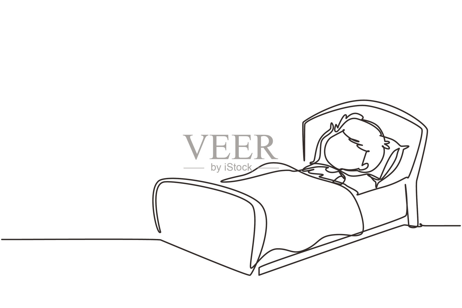 单线画可爱的男孩睡觉设计元素图片