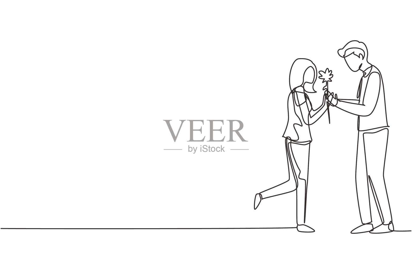 单线连续画可爱幸福设计元素图片